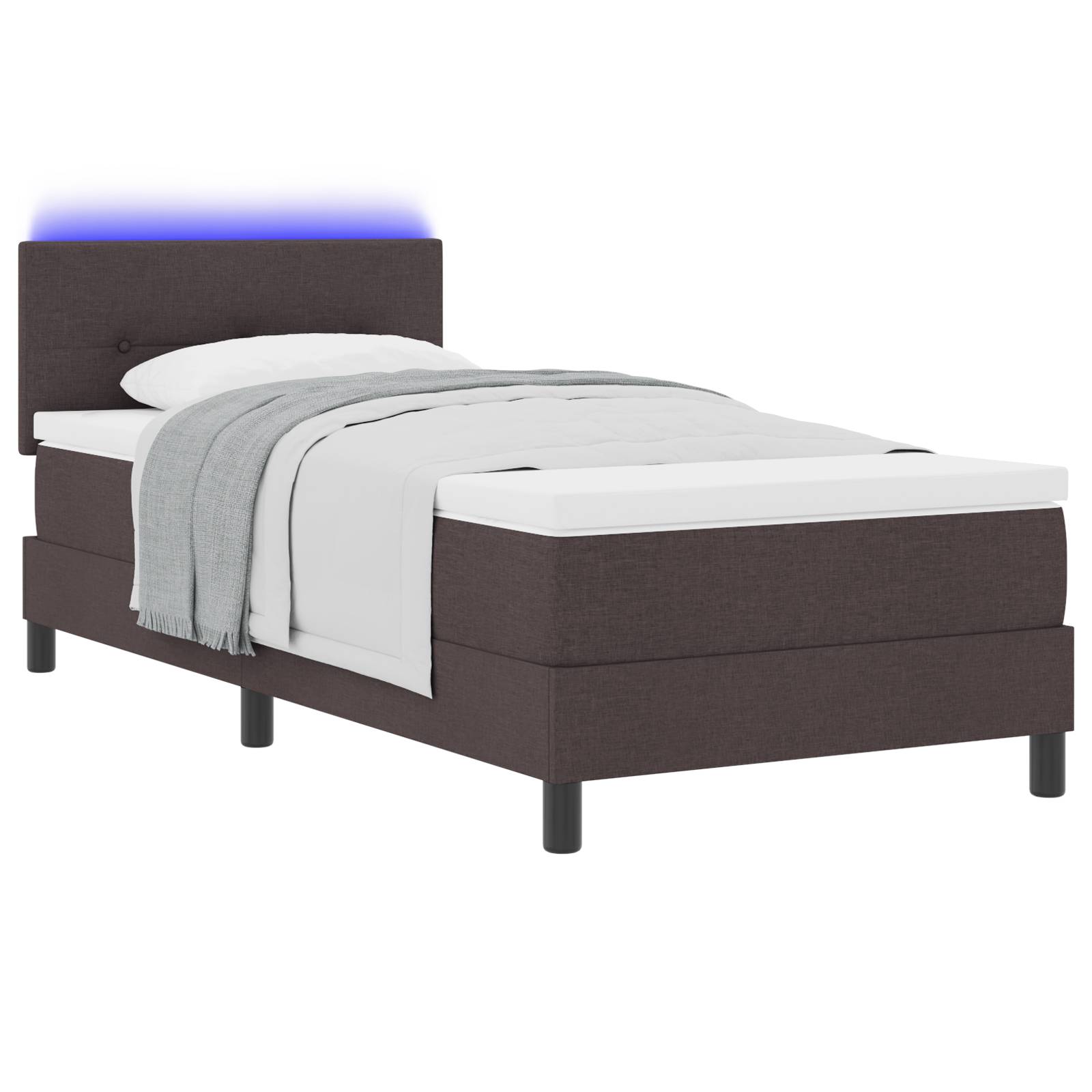 vidaXL LED Boxspringbett mit Matratze Dunkelbraun 80x200 cm Stoff