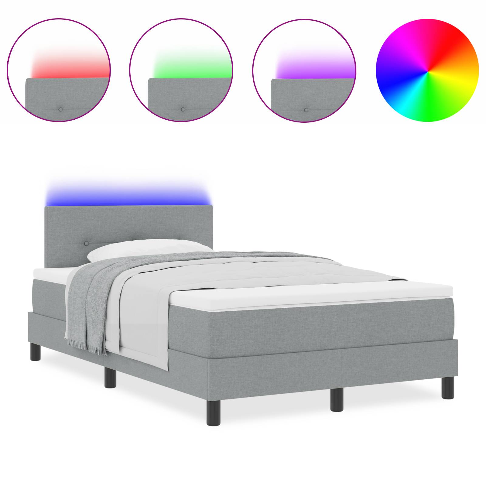 vidaXL LED Boxspringbett mit Matratze Hellgrau 120x190 cm Stoff