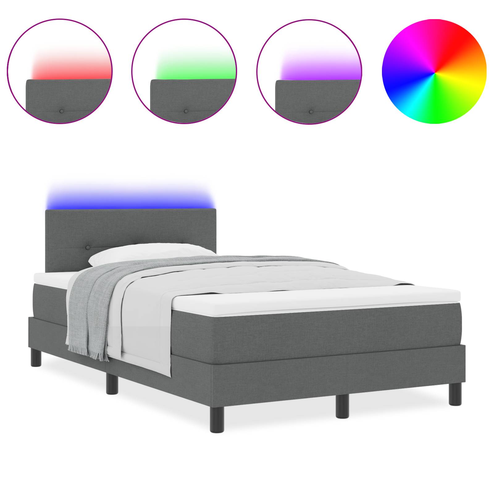vidaXL LED Boxspringbett mit Matratze Dunkelgrau 120x200 cm Stoff