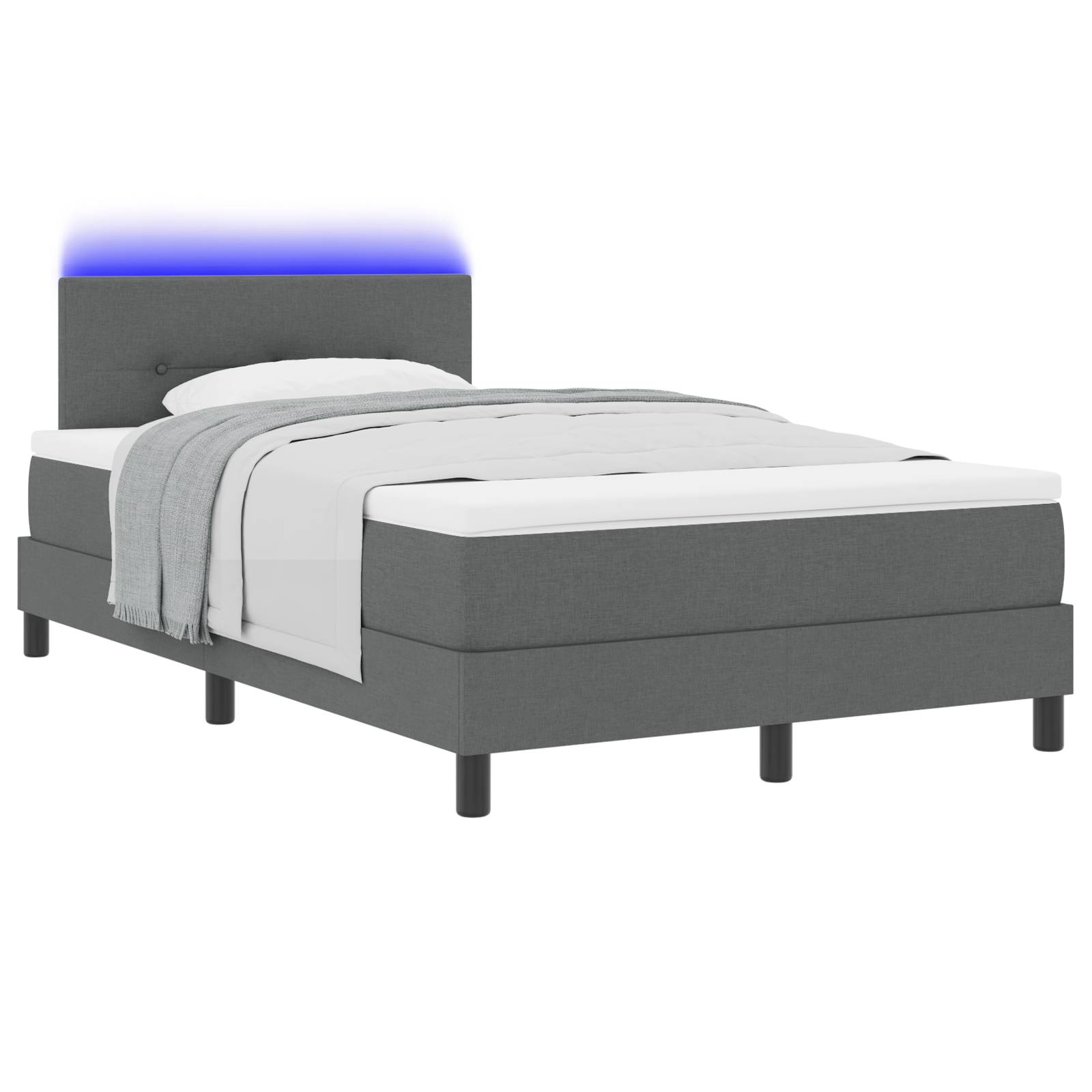 vidaXL LED Boxspringbett mit Matratze Dunkelgrau 120x200 cm Stoff
