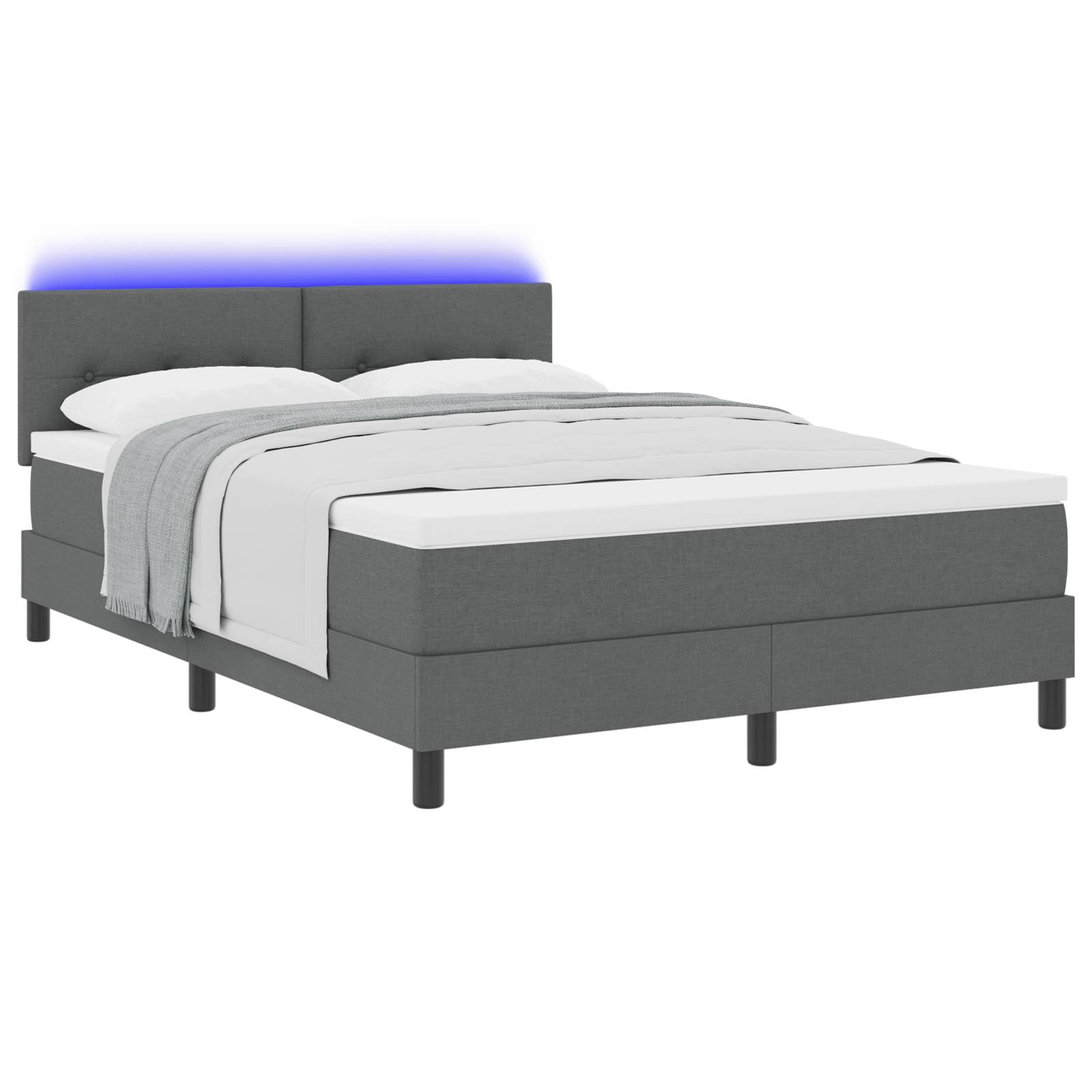vidaXL LED Boxspringbett mit Matratze Dunkelgrau 140x200 cm Stoff