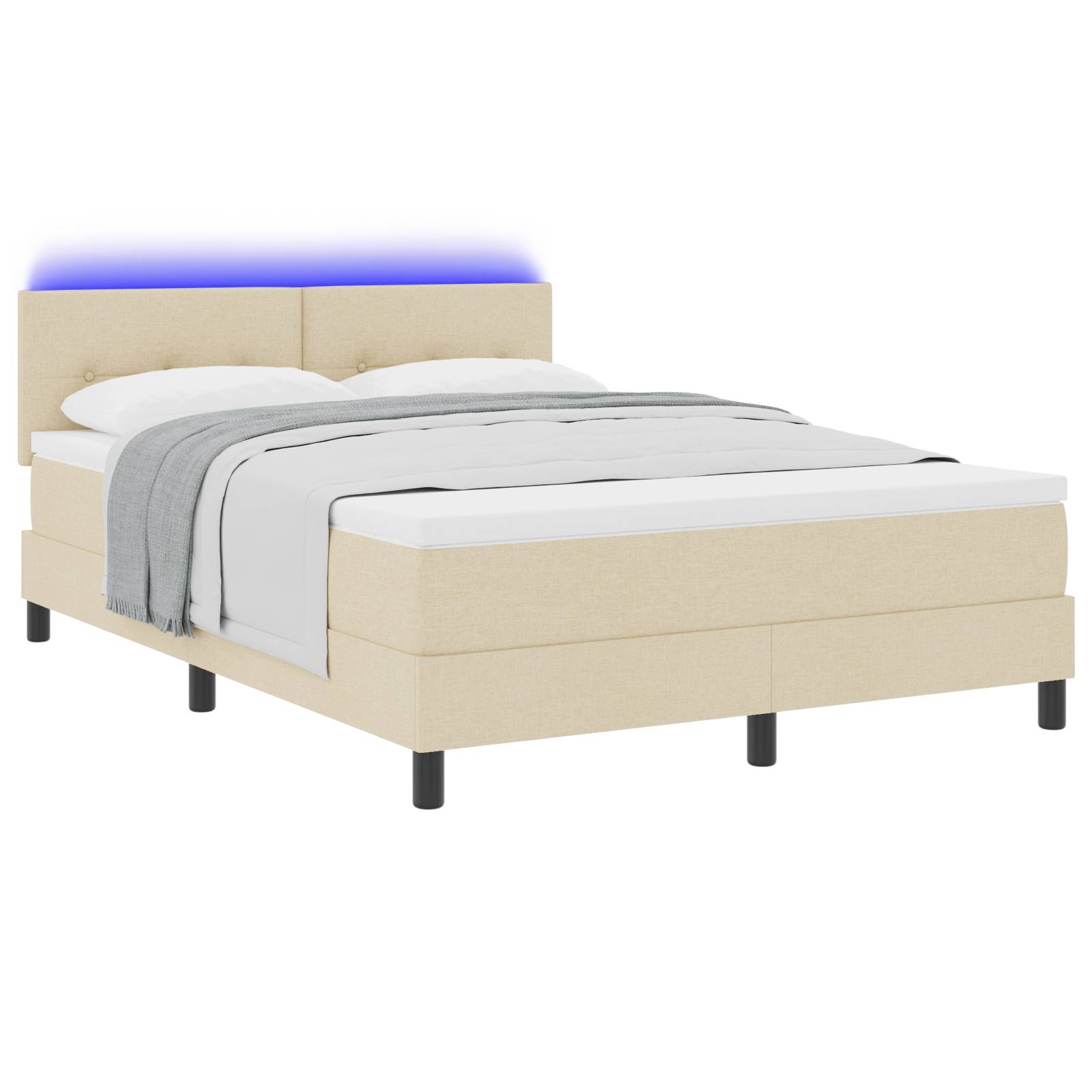 vidaXL LED Boxspringbett mit Matratze Creme 160x200 cm Stoff