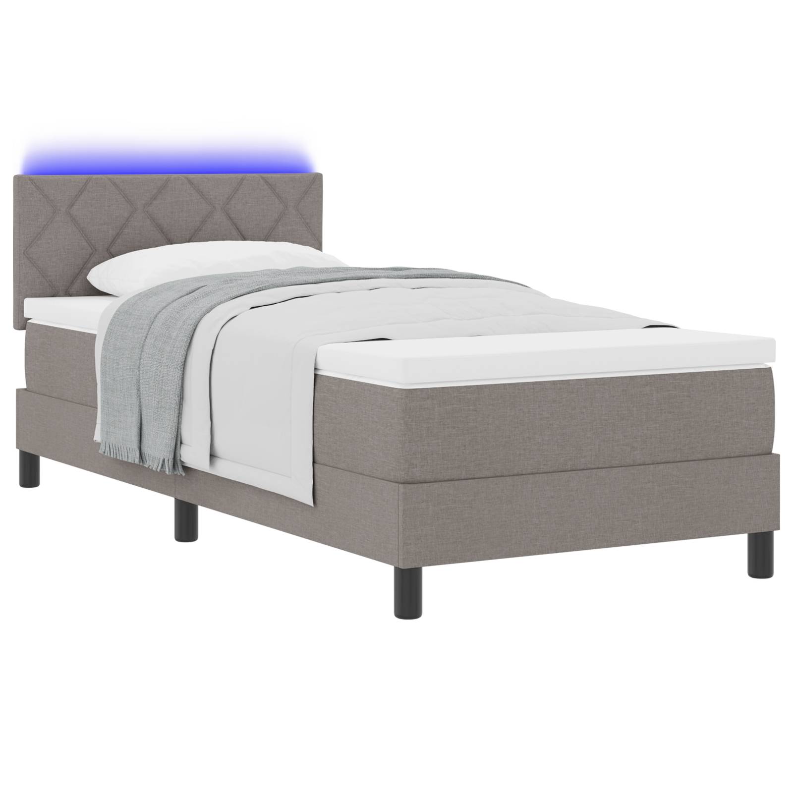 vidaXL LED Boxspringbett mit Matratze Taupe 100x200 cm Stoff