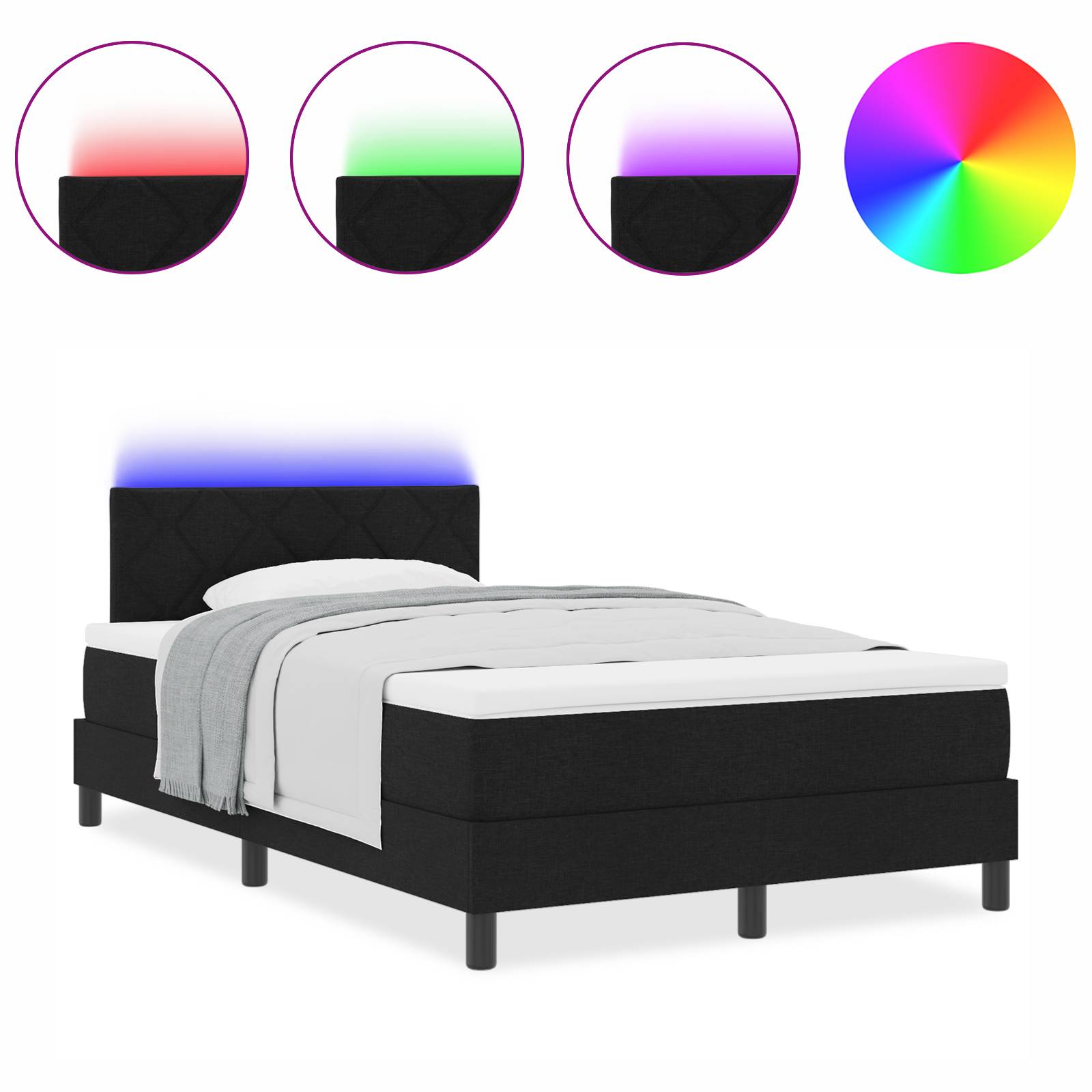 vidaXL LED Boxspringbett mit Matratze Schwarz 120x190 cm Stoff