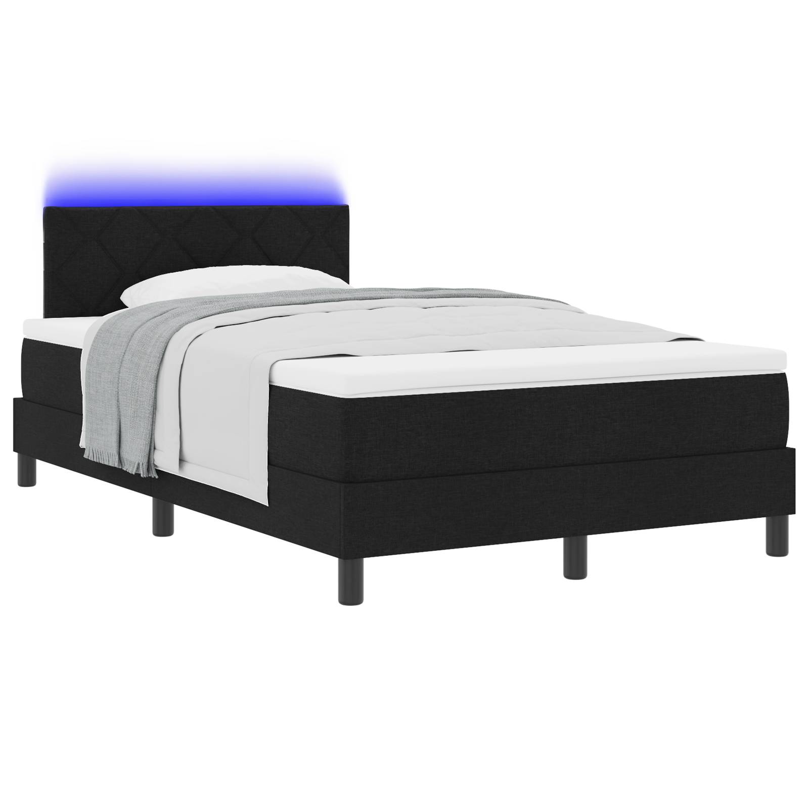 vidaXL LED Boxspringbett mit Matratze Schwarz 120x190 cm Stoff