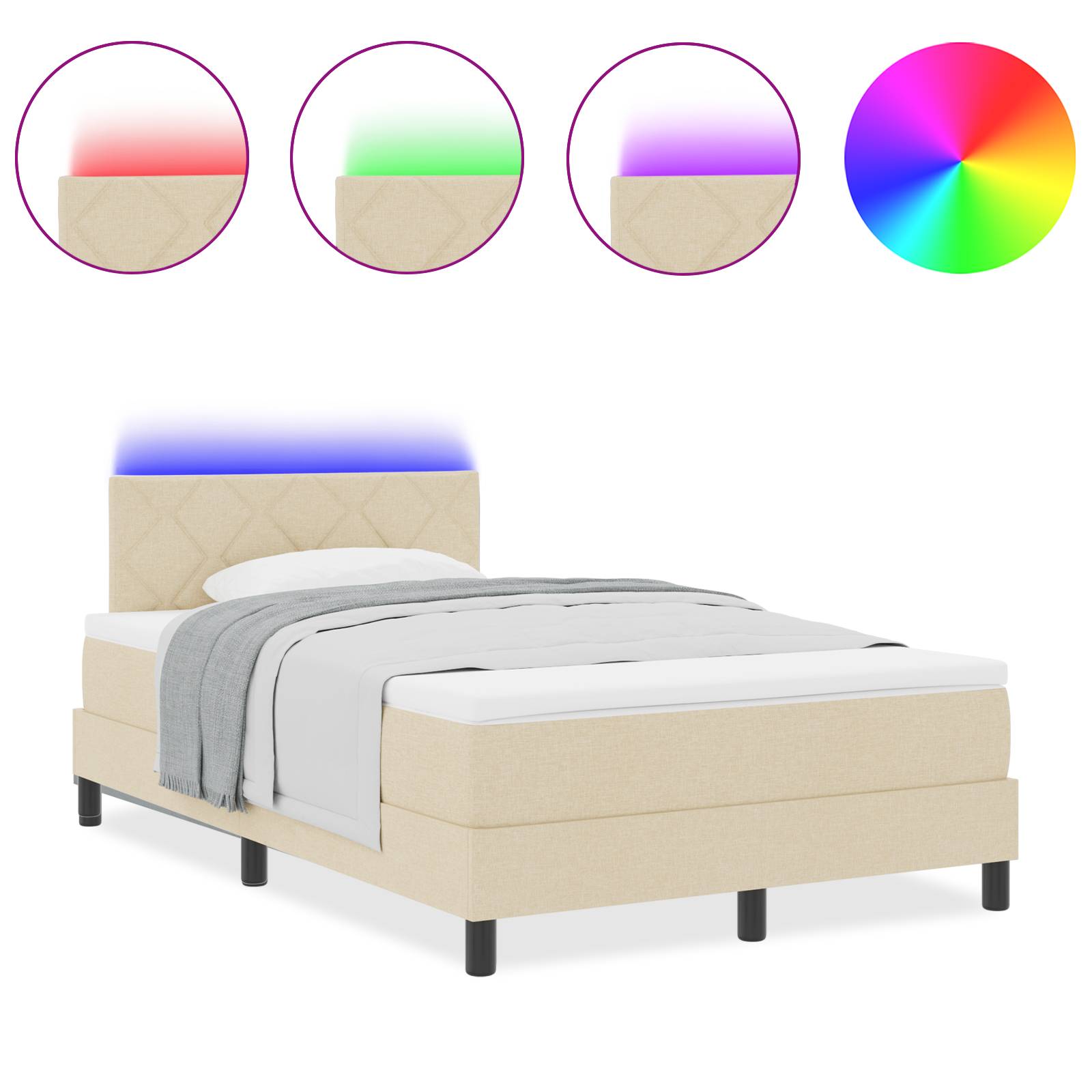 vidaXL LED Boxspringbett mit Matratze Creme 120x200 cm Stoff