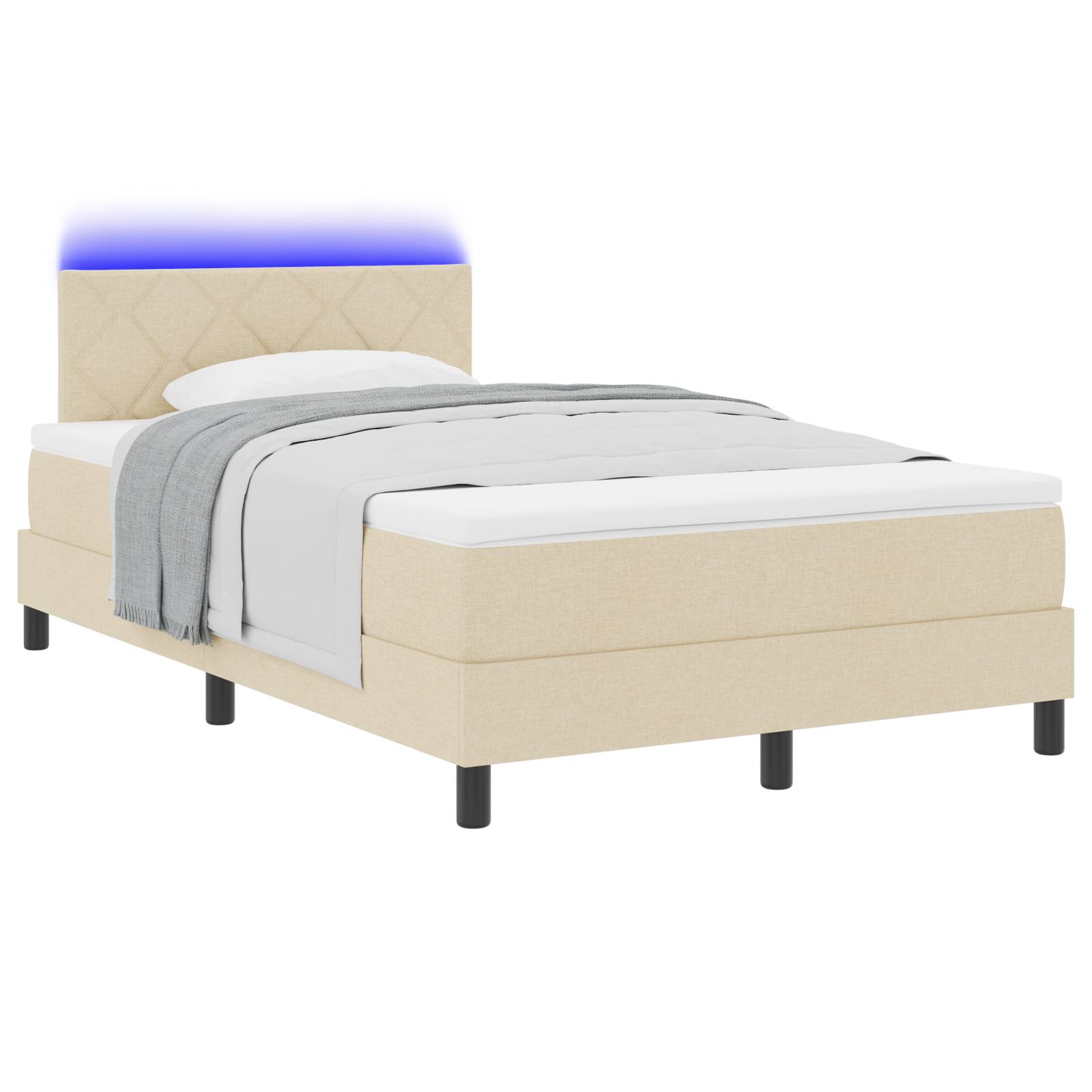 vidaXL LED Boxspringbett mit Matratze Creme 120x200 cm Stoff