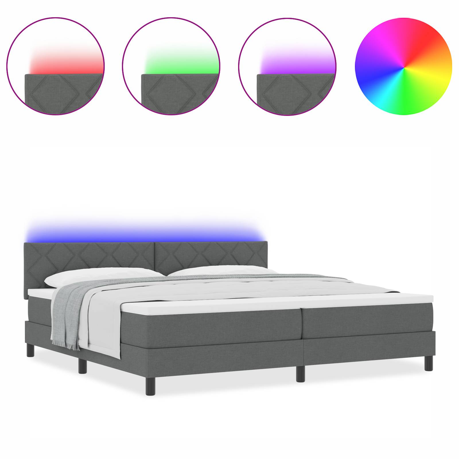 vidaXL LED Boxspringbett mit Matratze Dunkelgrau 200x200 cm Stoff