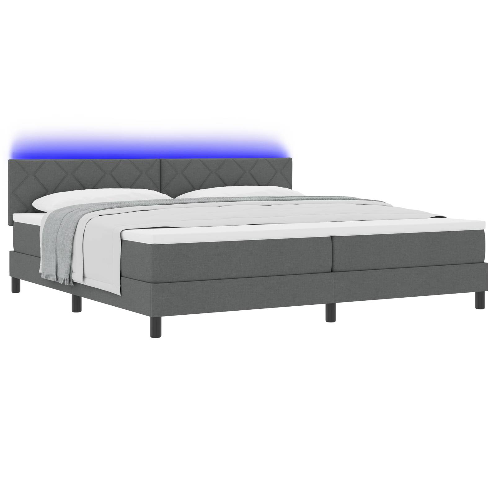 vidaXL LED Boxspringbett mit Matratze Dunkelgrau 200x200 cm Stoff