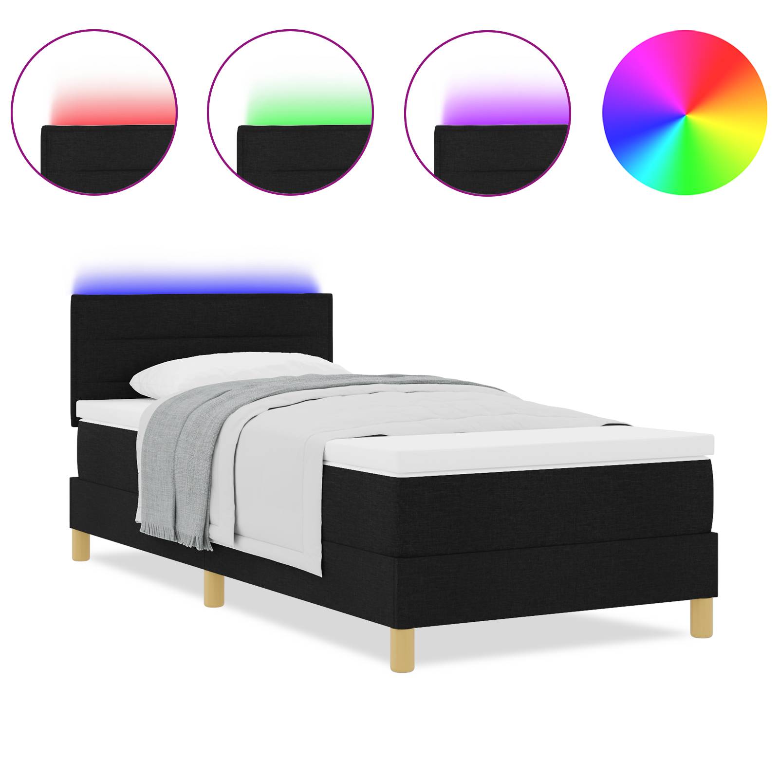 vidaXL Boxspringbett mit Matratze & LED Schwarz 80x200 cm Stoff