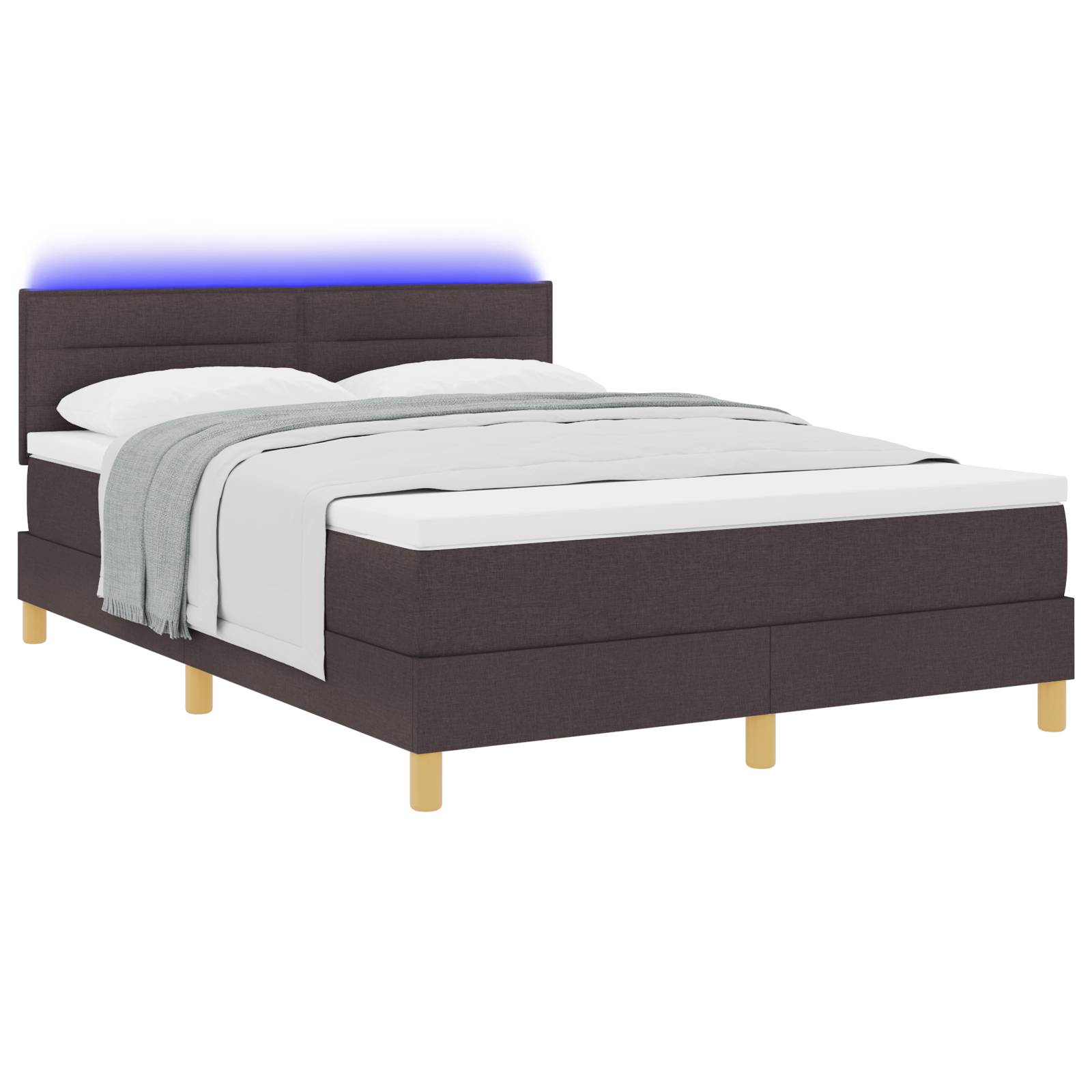 vidaXL LED Boxspringbett mit Matratze Dunkelbraun 140x200 cm Stoff