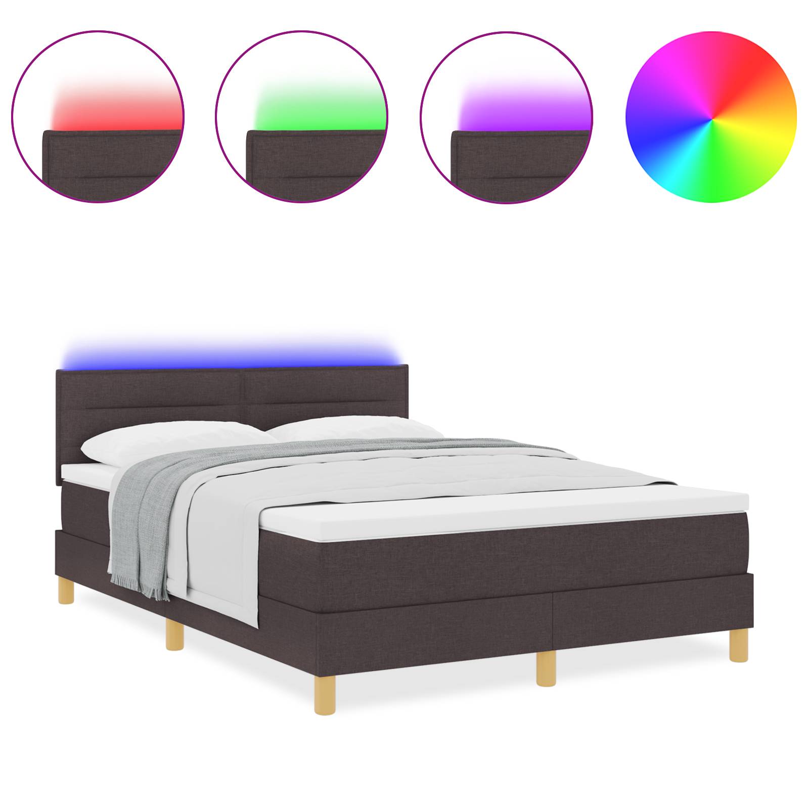vidaXL LED Boxspringbett mit Matratze Dunkelbraun 140x200 cm Stoff