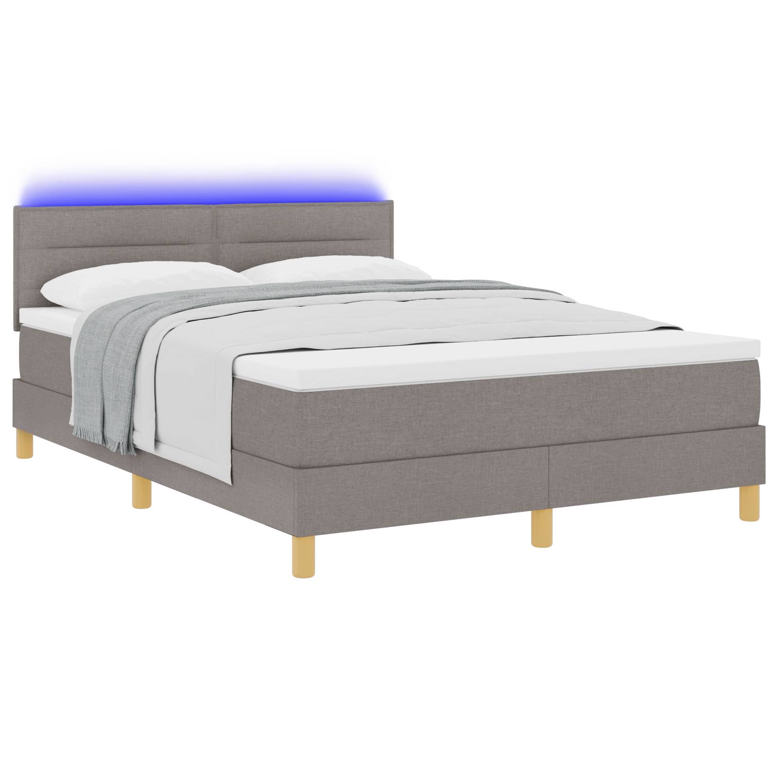vidaXL LED Boxspringbett mit Matratze Taupe 140x200 cm Stoff