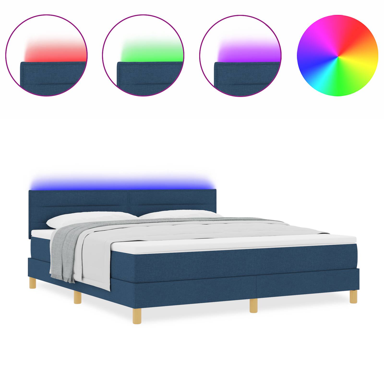 vidaXL Boxspringbett mit Matratze & LED Blau 180x200 cm Stoff