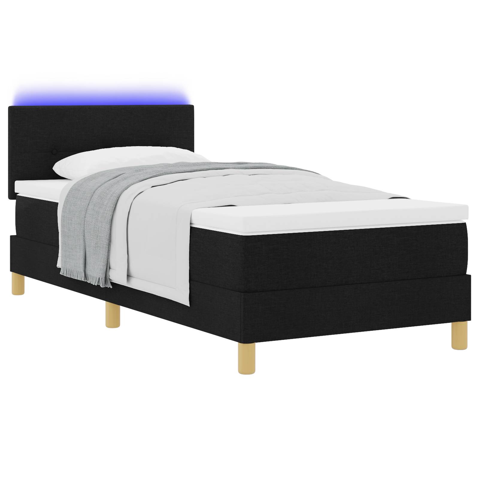 vidaXL LED Boxspringbett mit Matratze Schwarz 90x200 cm Stoff