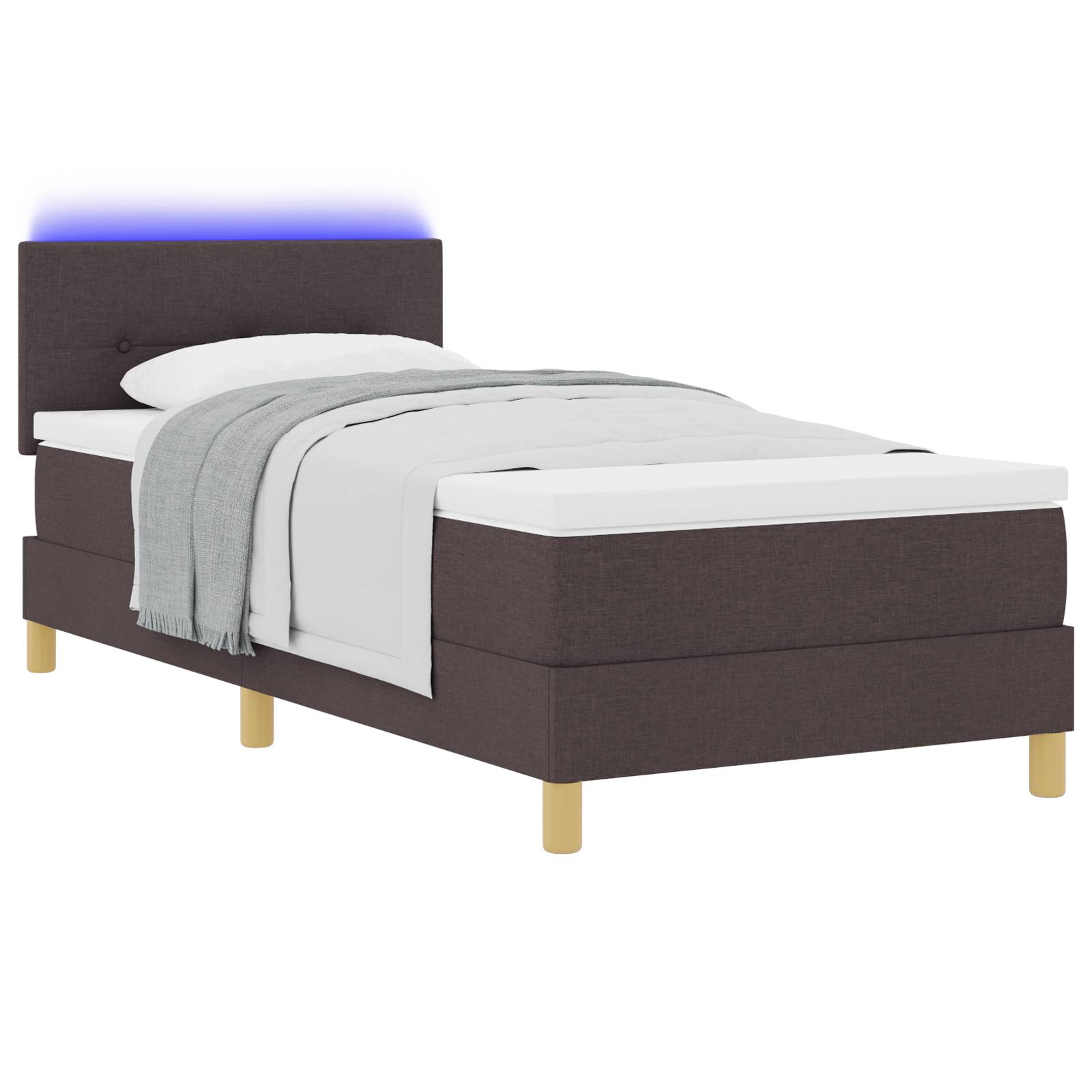 vidaXL LED Boxspringbett mit Matratze Dunkelbraun 90x200 cm Stoff