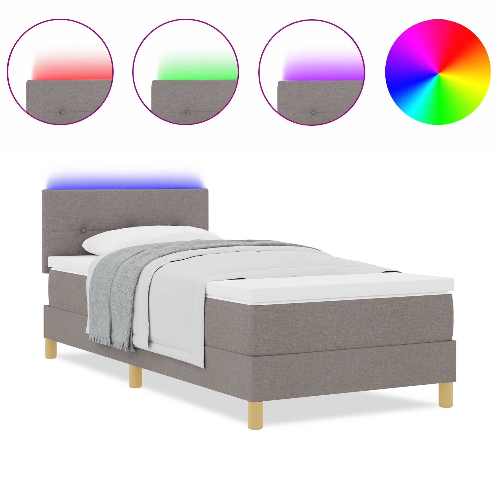 vidaXL Boxspringbett mit Matratze & LED Taupe 80x200 cm Stoff