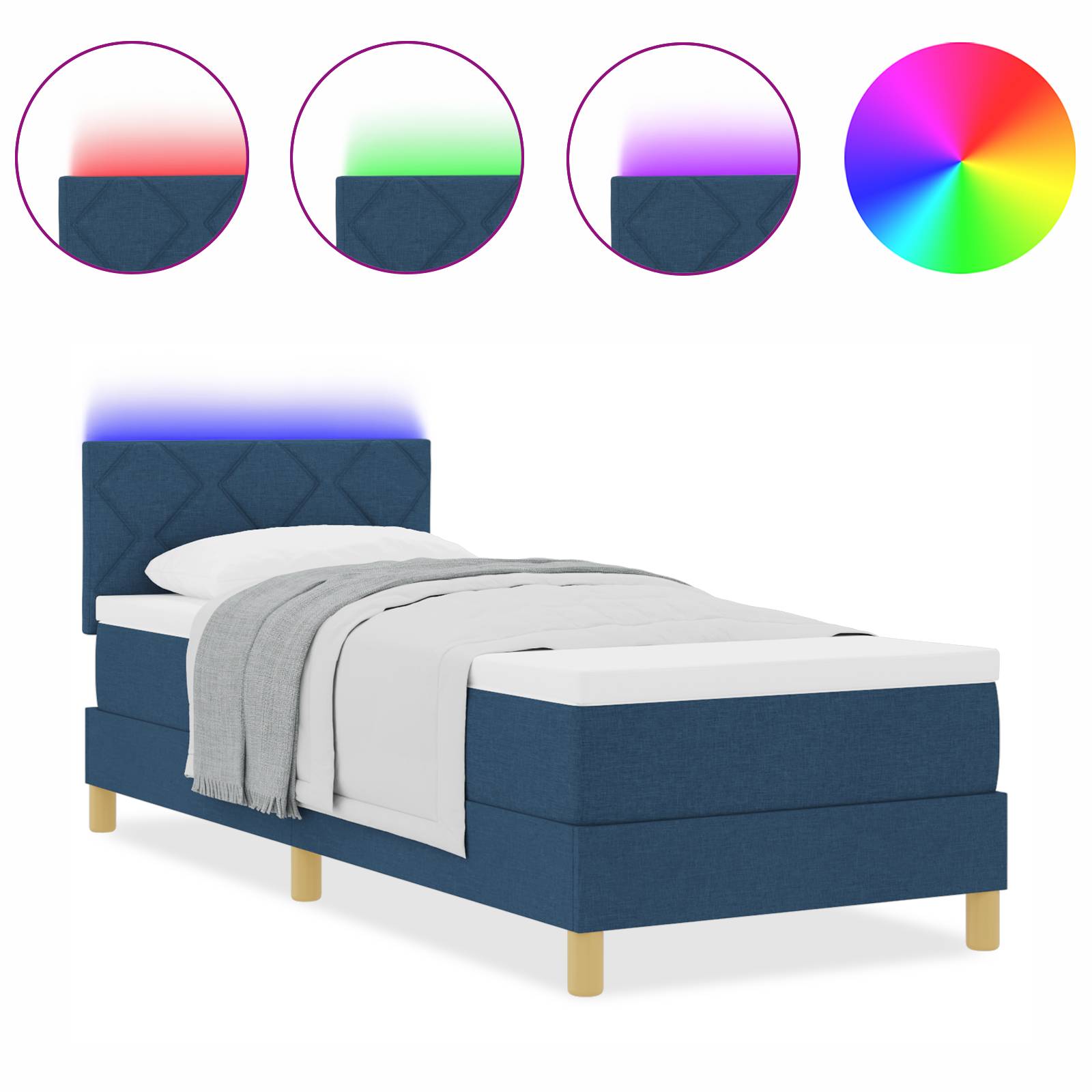 vidaXL Boxspringbett mit Matratze &amp; LED Blau 80x200 cm Stoff