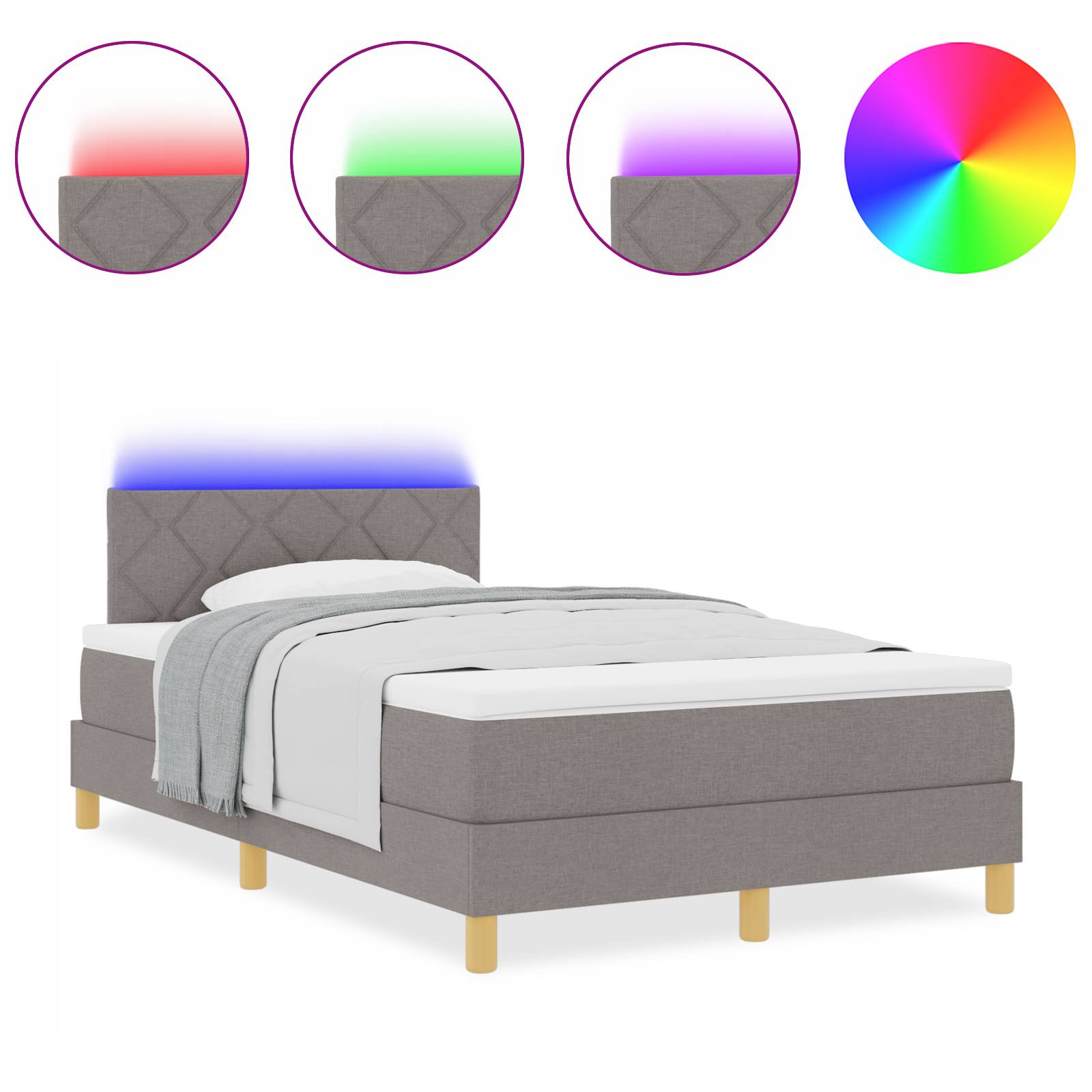 vidaXL Boxspringbett mit Matratze & LED Taupe 120x190 cm Stoff