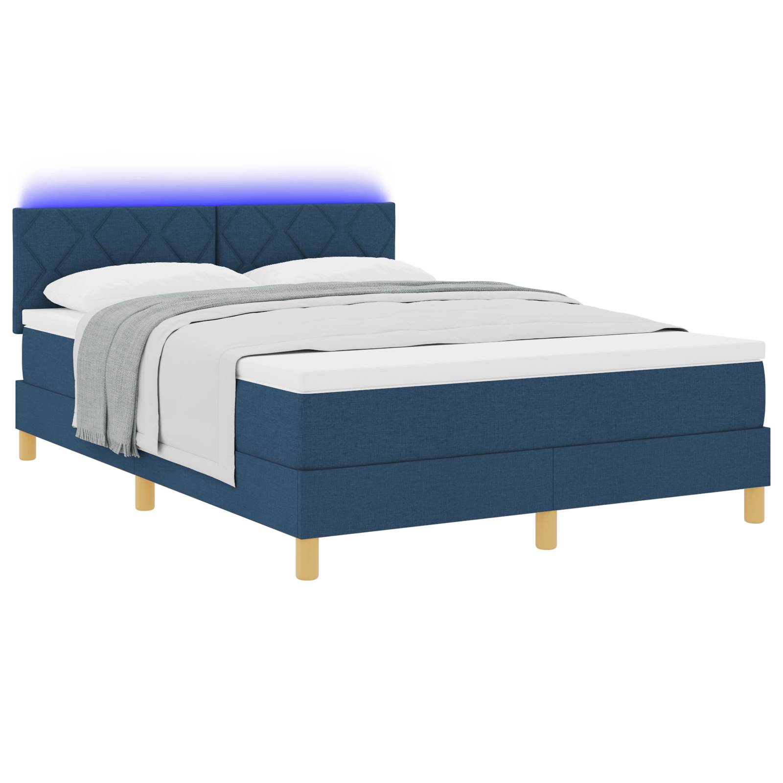 vidaXL Boxspringbett mit Matratze &amp; LED Blau 140x190 cm Stoff