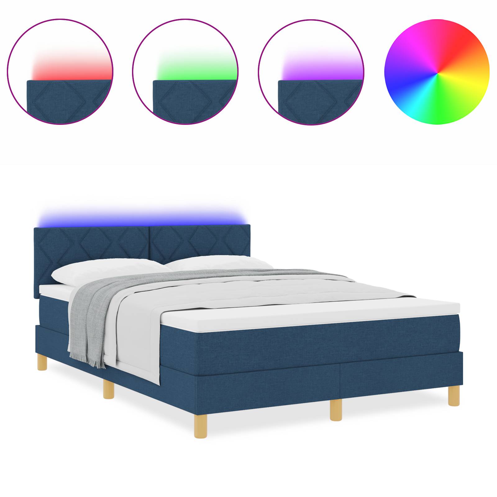 vidaXL Boxspringbett mit Matratze &amp; LED Blau 140x190 cm Stoff