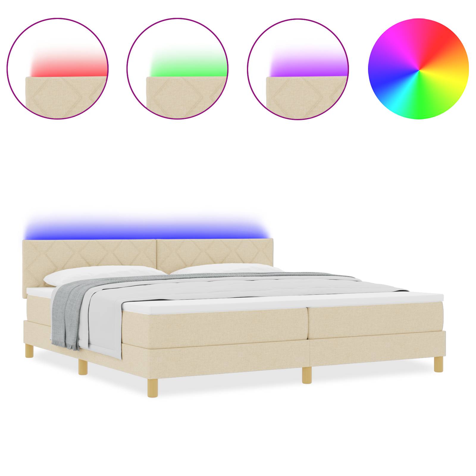 vidaXL Boxspringbett mit Matratze & LED Creme 200x200 cm Stoff