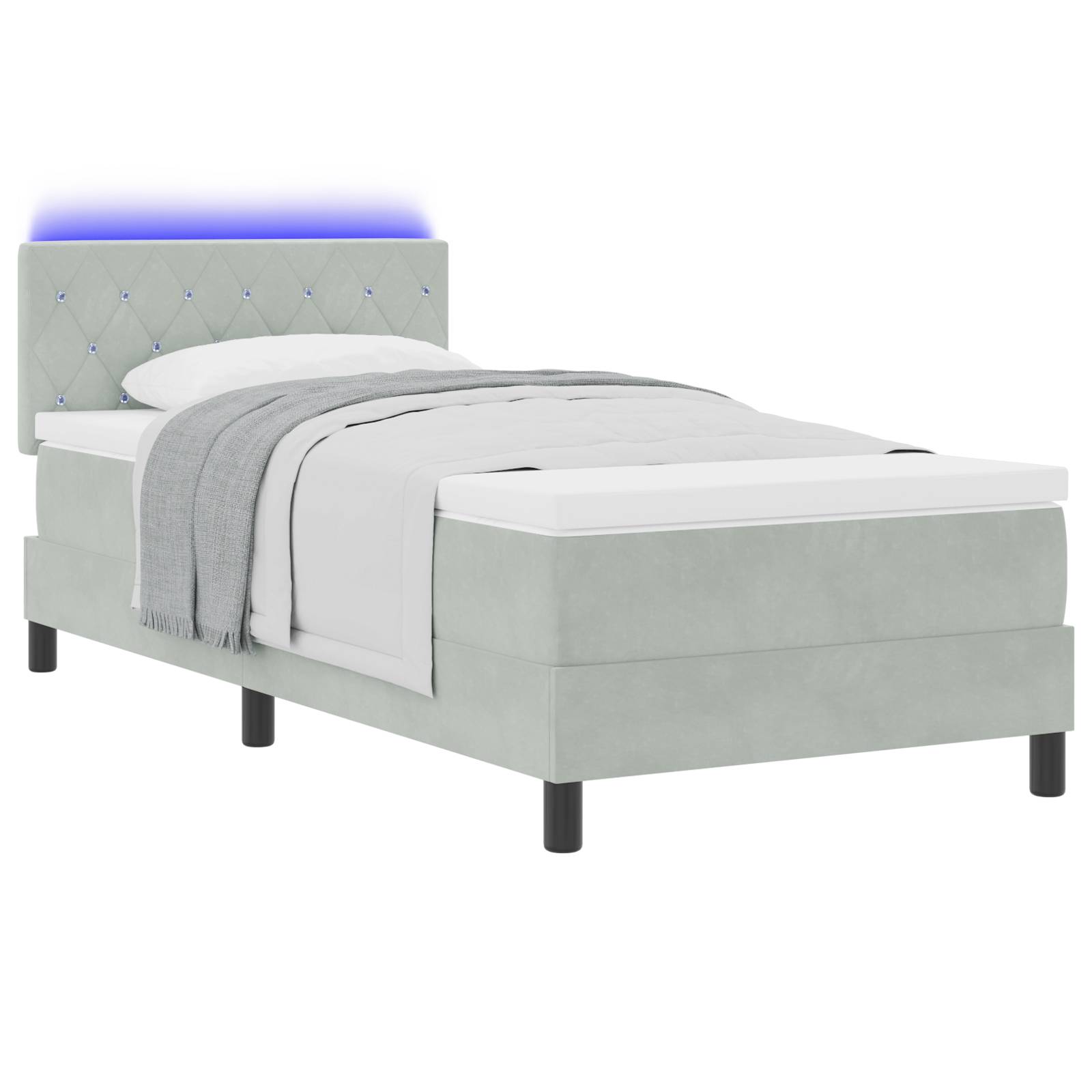 vidaXL LED Boxspringbett mit Matratze Hellgrau 100x200 cm Samt