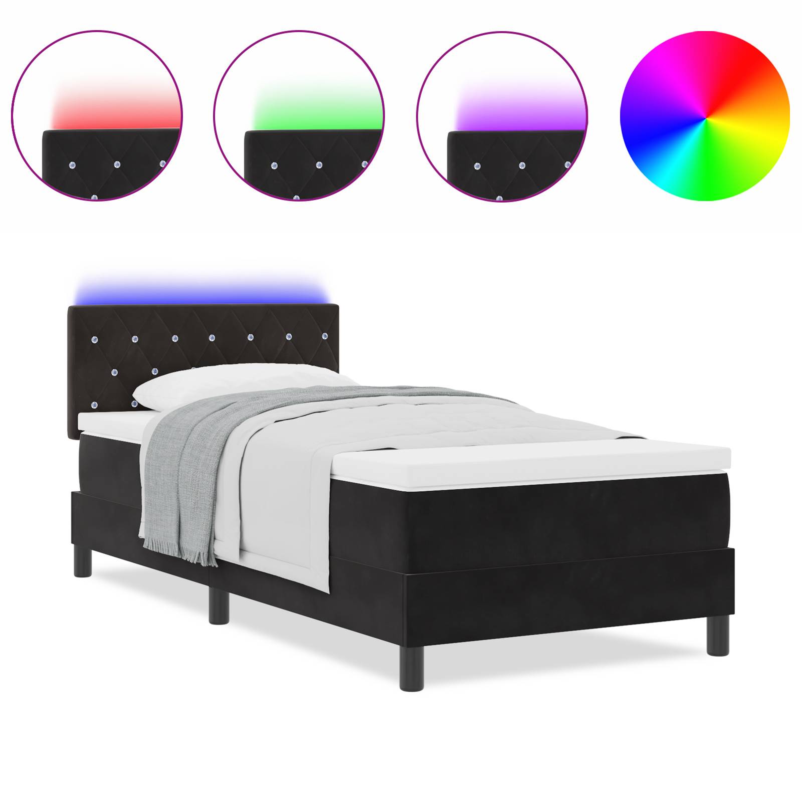 vidaXL LED Boxspringbett mit Matratze Schwarz 100x200 cm Samt