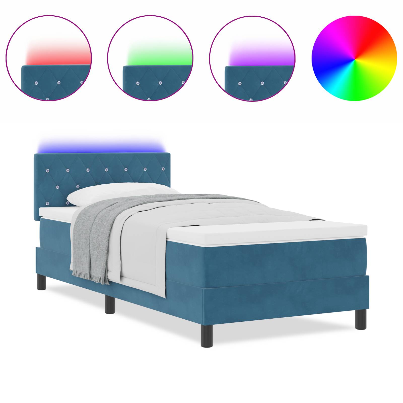 vidaXL LED Boxspringbett mit Matratze Dunkelblau 90x190 cm Samt