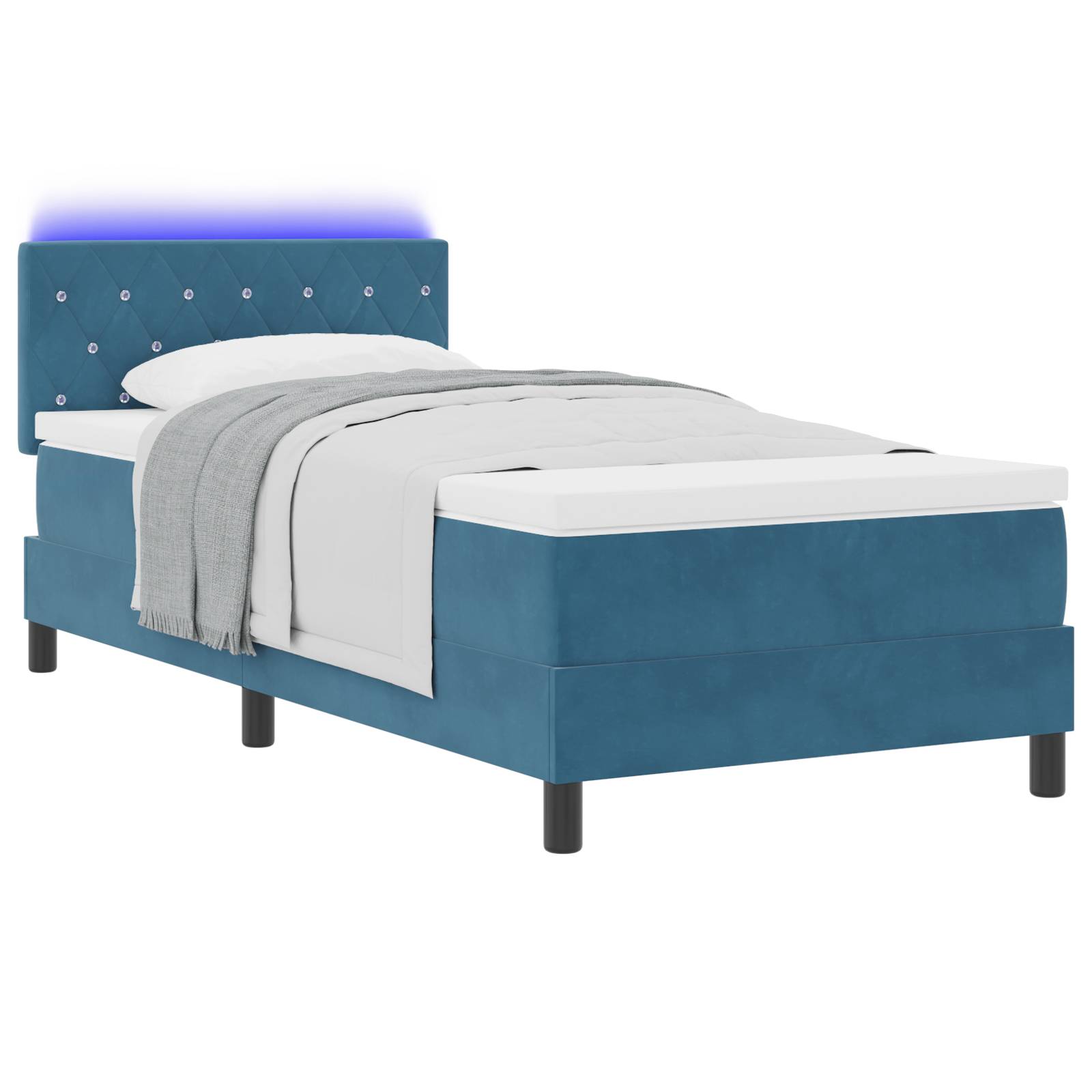 vidaXL LED Boxspringbett mit Matratze Dunkelblau 90x190 cm Samt