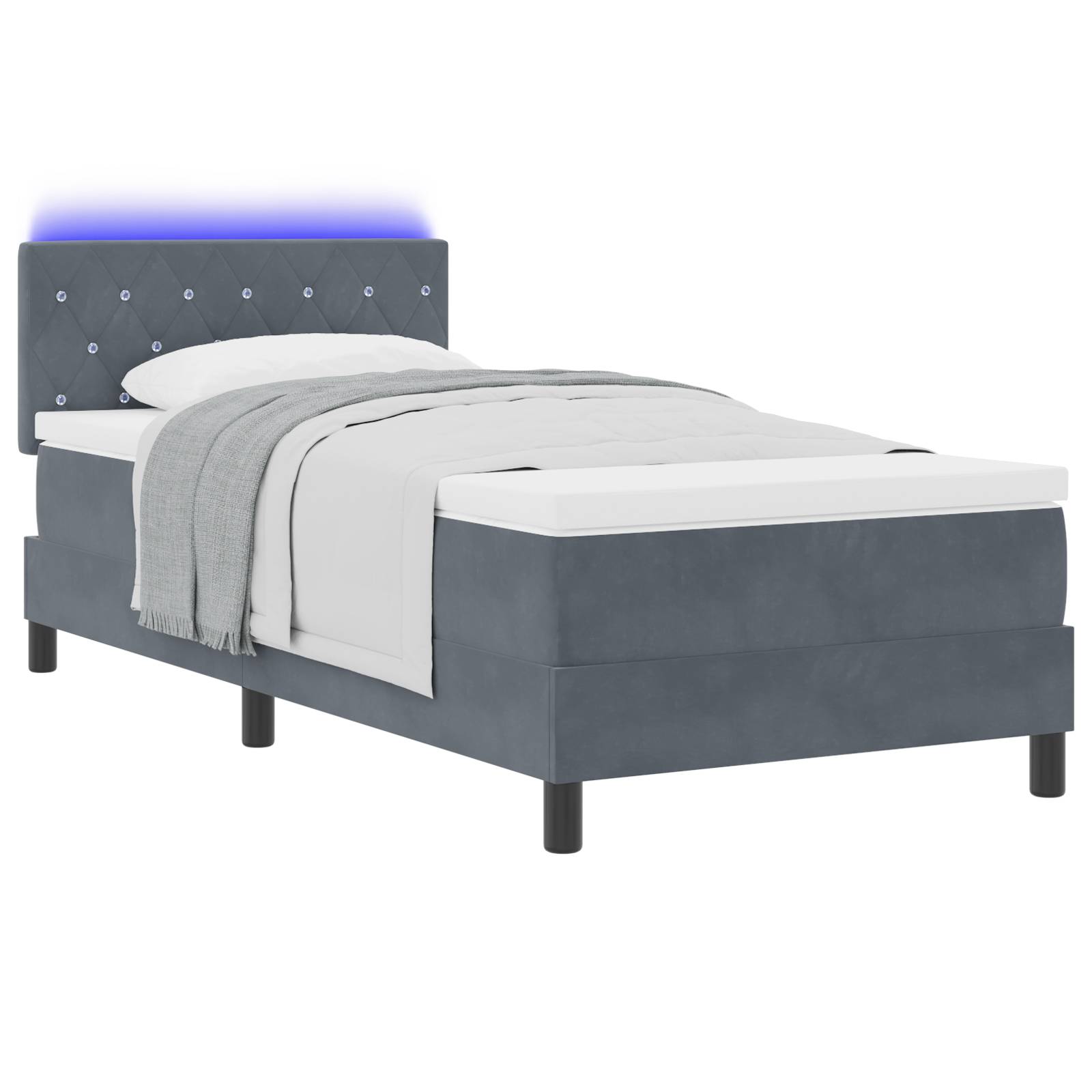 vidaXL LED Boxspringbett mit Matratze Dunkelgrau 100x200 cm Samt
