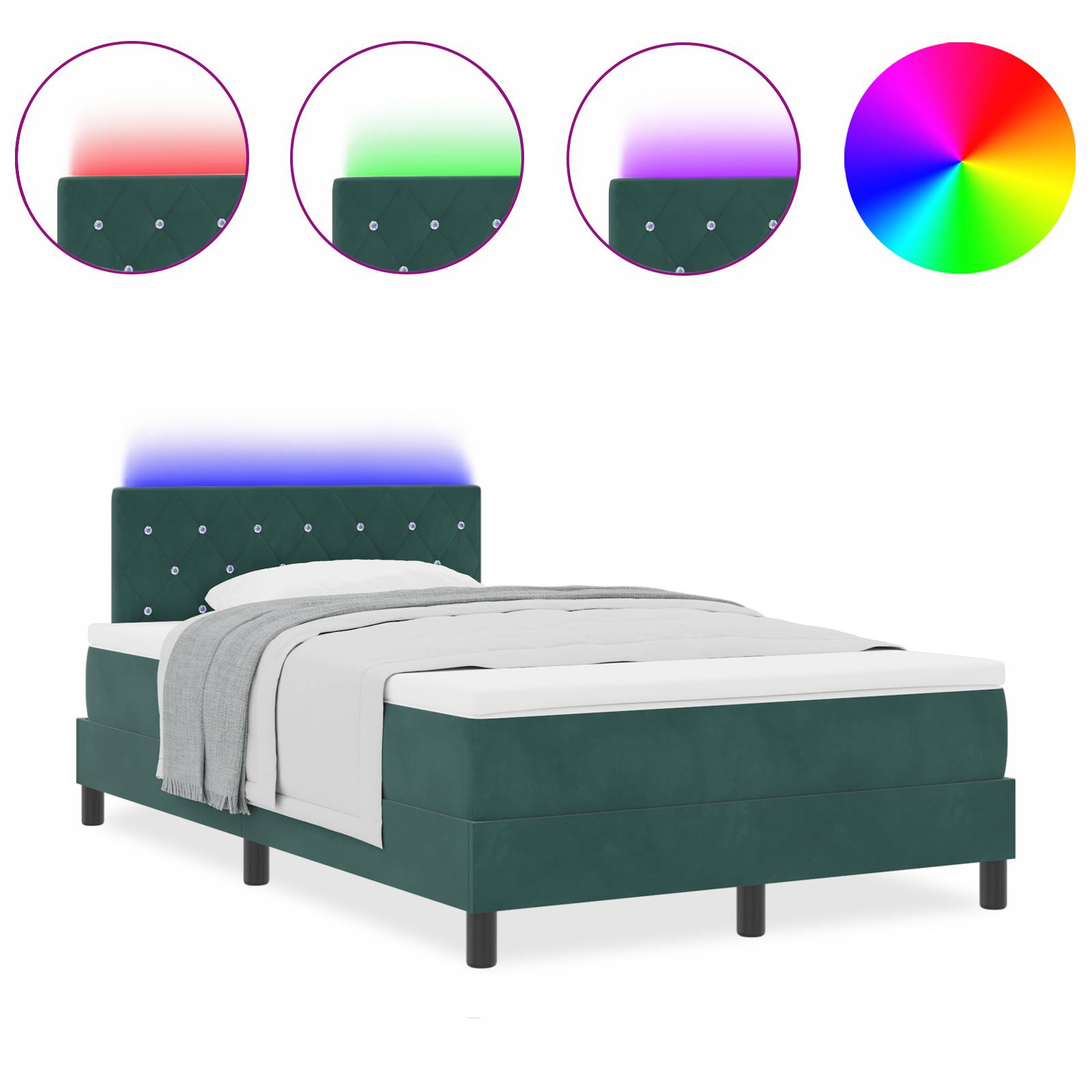 vidaXL LED Boxspringbett mit Matratze Dunkelgrün 120x200 cm Samt