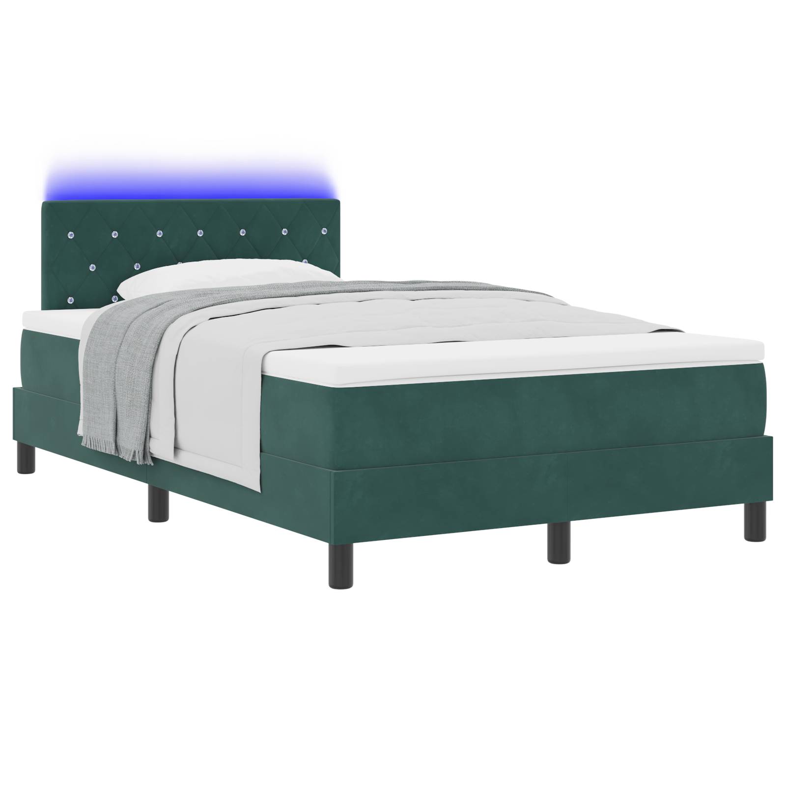vidaXL LED Boxspringbett mit Matratze Dunkelgrün 120x200 cm Samt