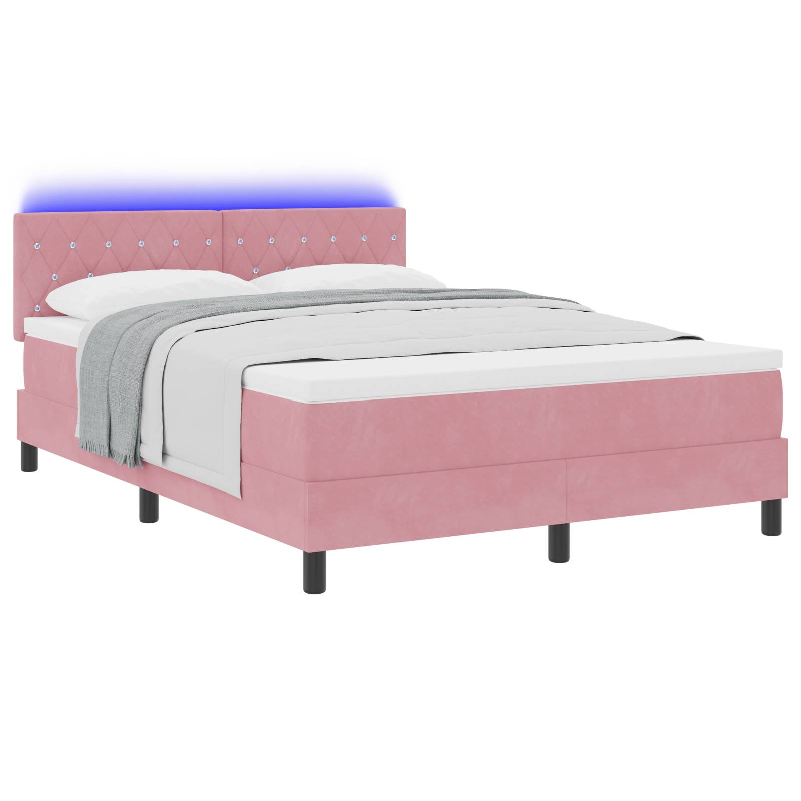 vidaXL LED Boxspringbett mit Matratze Rosa 140x190 cm Samt