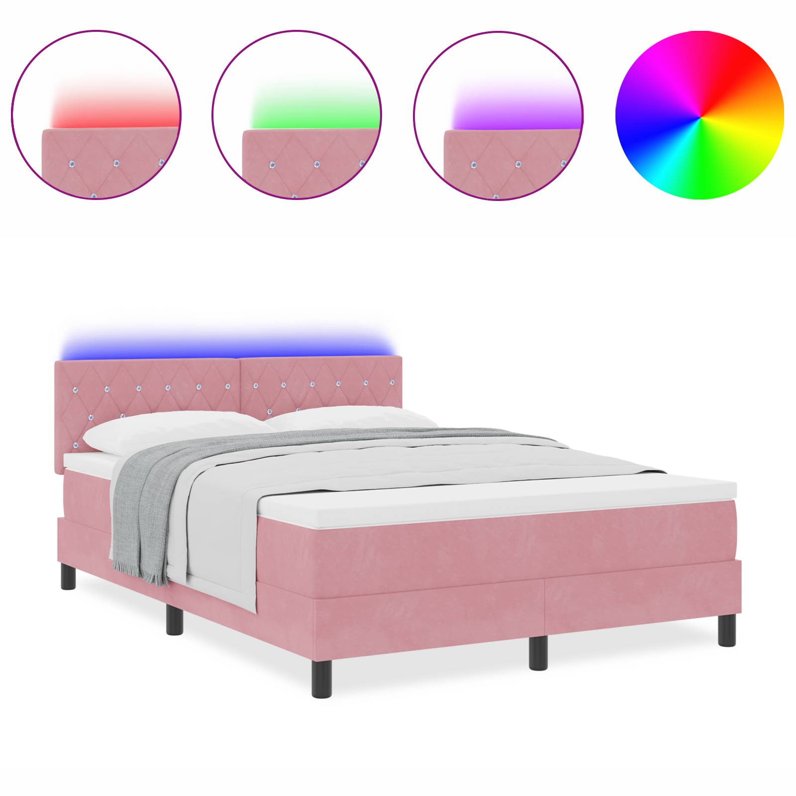 vidaXL LED Boxspringbett mit Matratze Rosa 140x190 cm Samt