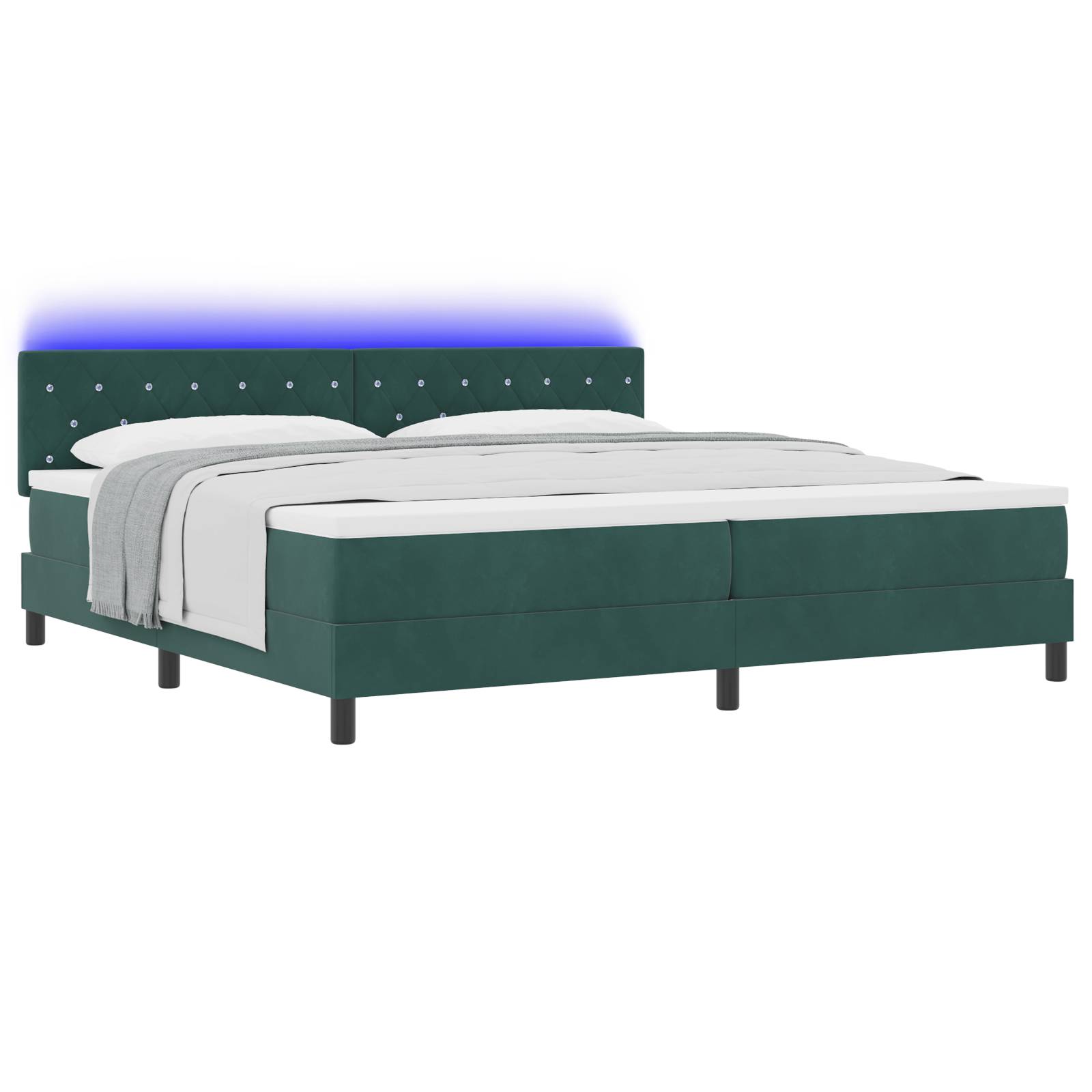 vidaXL LED Boxspringbett mit Matratze Dunkelgrün 200x200 cm Samt