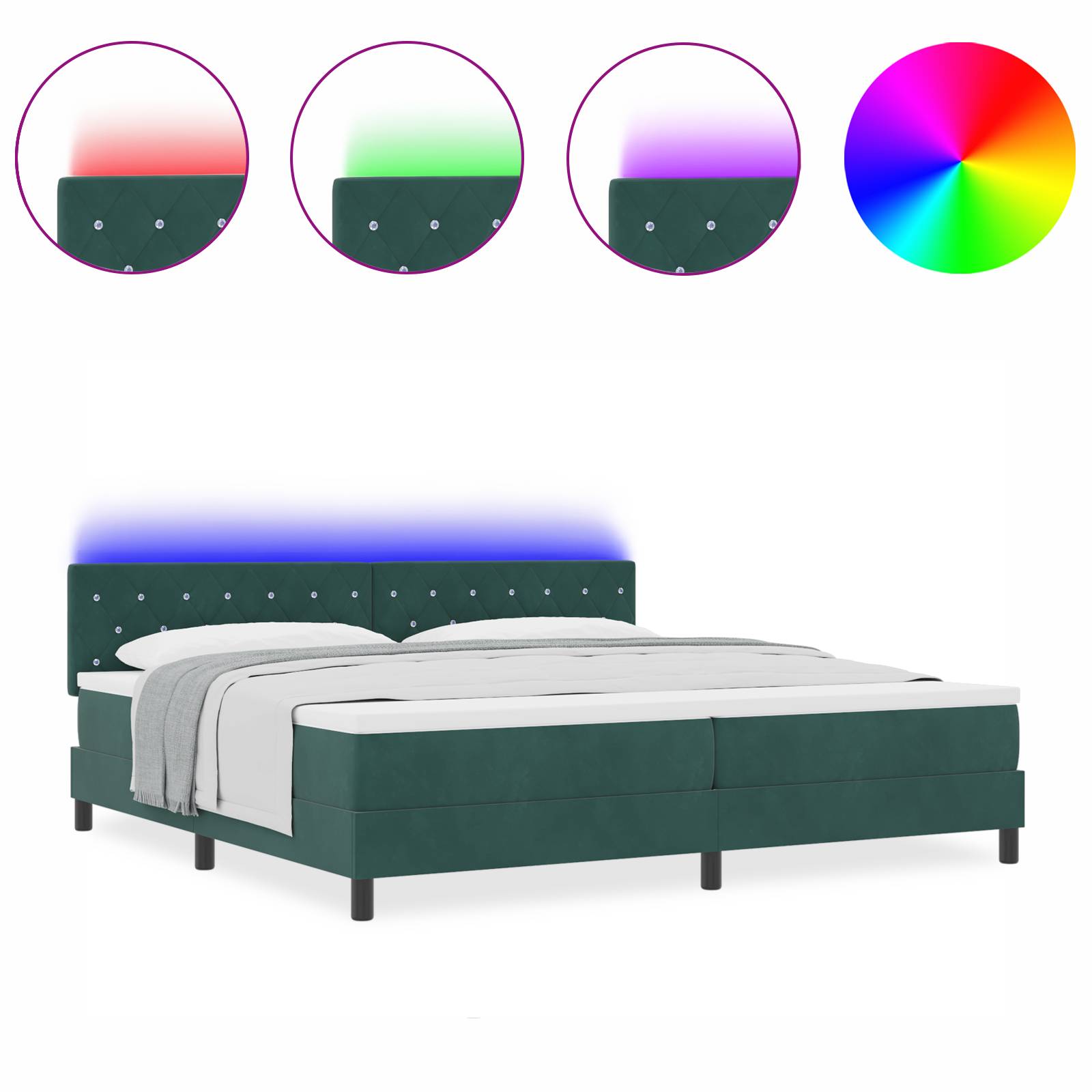 vidaXL LED Boxspringbett mit Matratze Dunkelgrün 200x200 cm Samt