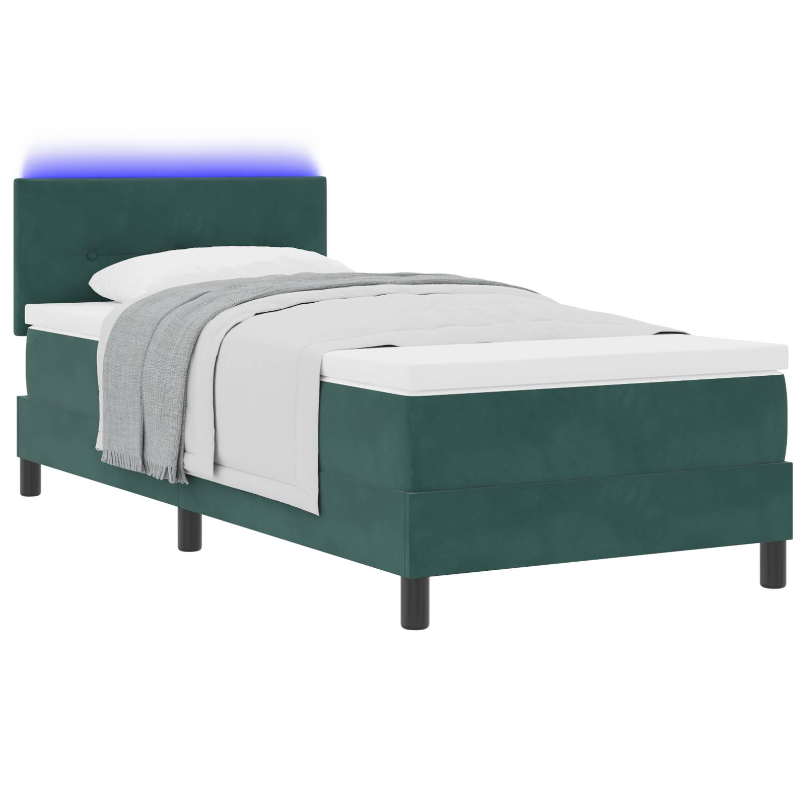 vidaXL LED Boxspringbett mit Matratze Dunkelgrün 80x200 cm Samt
