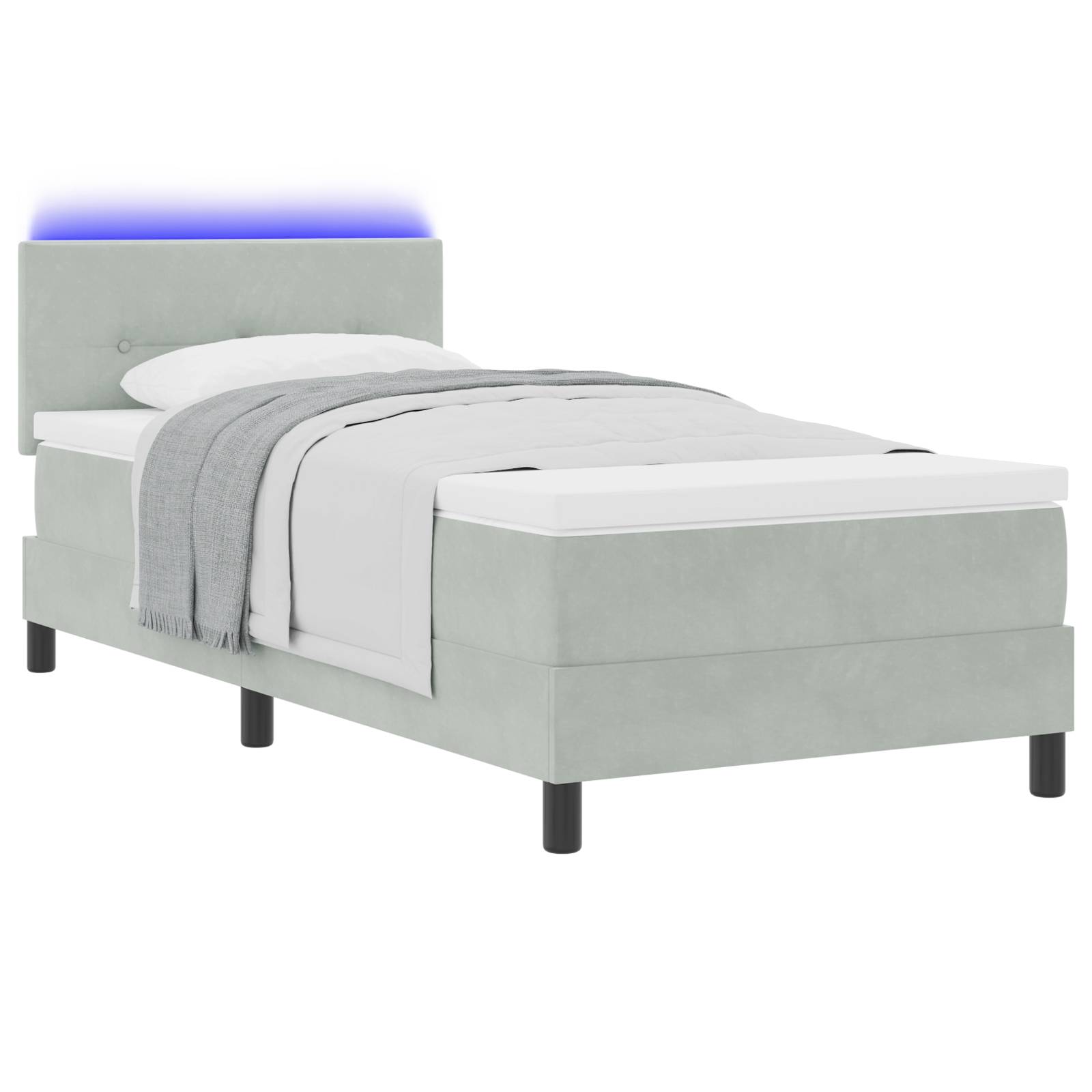 vidaXL LED Boxspringbett mit Matratze Hellgrau 90x190 cm Samt