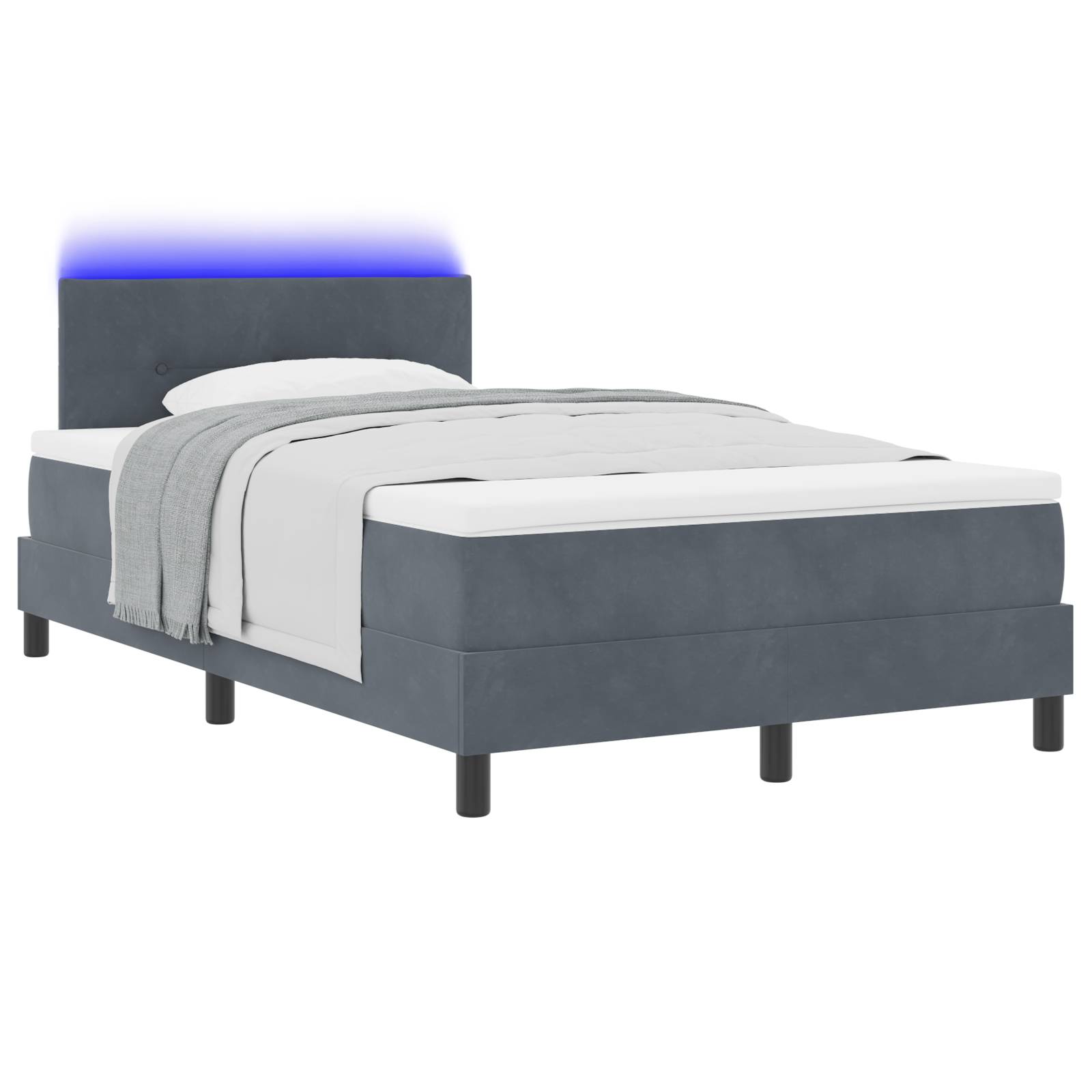 vidaXL Boxspringbett mit Matratze & LED Dunkelgrau 120x190 cm Samt