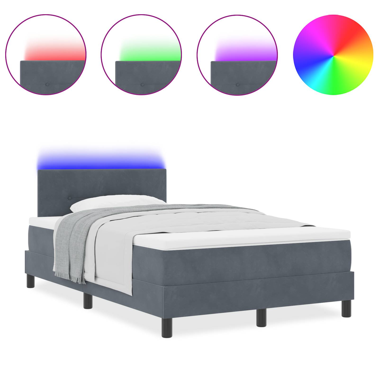 vidaXL Boxspringbett mit Matratze & LED Dunkelgrau 120x190 cm Samt