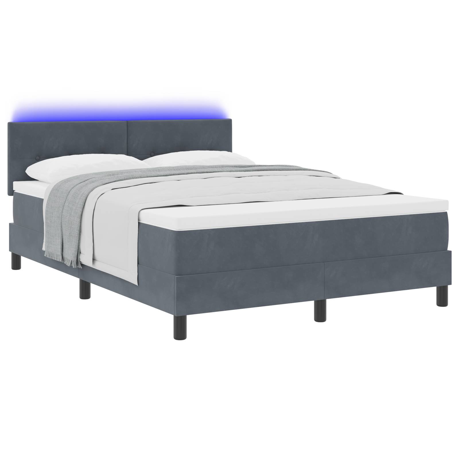 vidaXL LED Boxspringbett mit Matratze Dunkelgrau 160x200 cm Samt