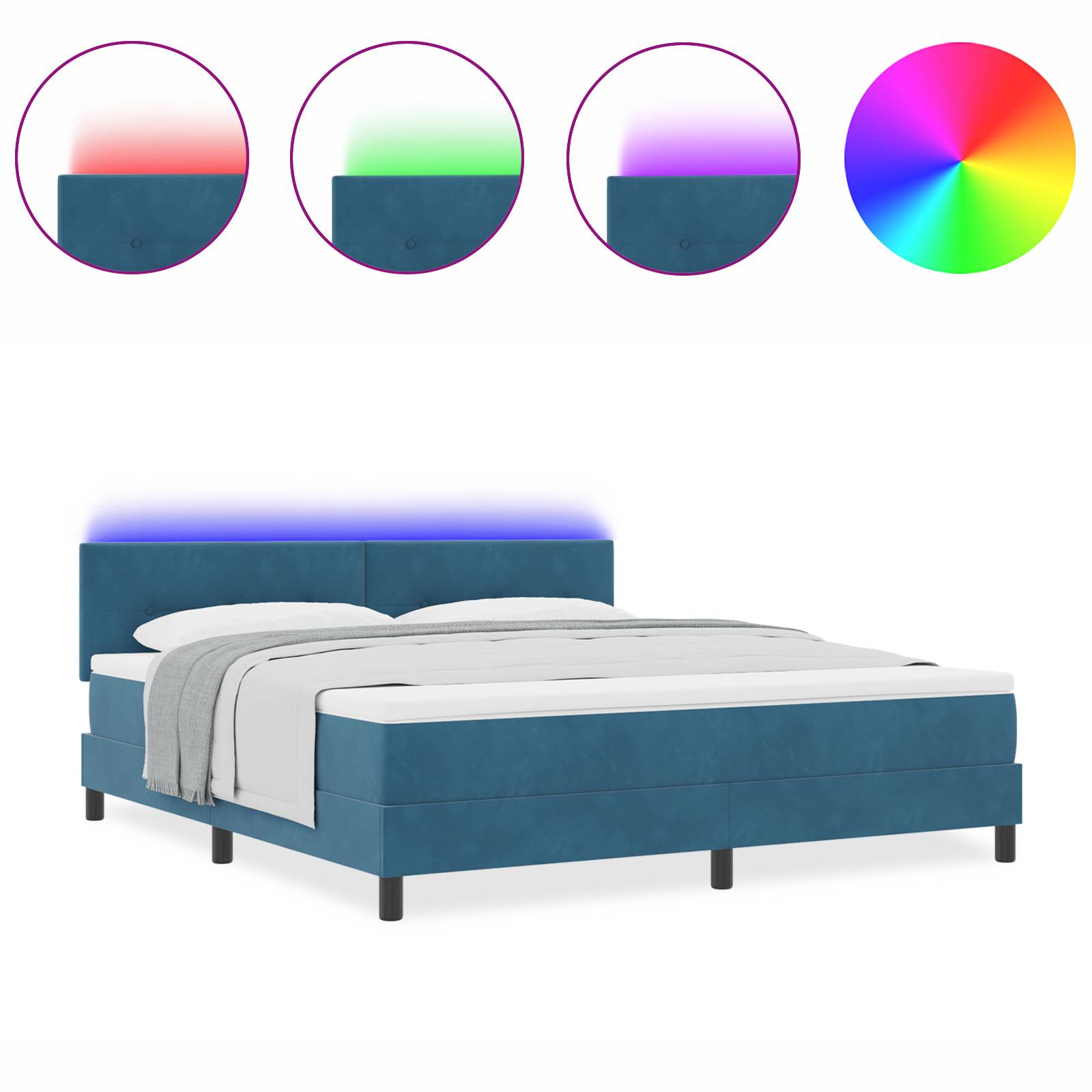 vidaXL LED Boxspringbett mit Matratze Dunkelblau 180x200 cm Samt