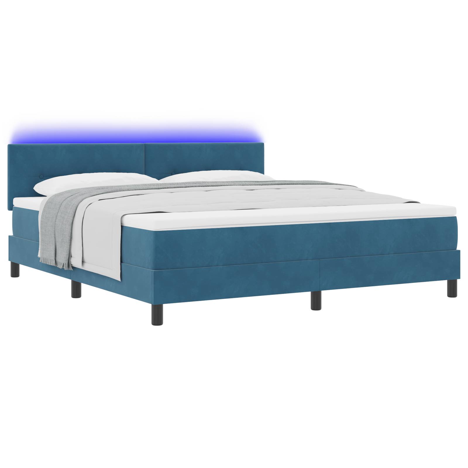 vidaXL LED Boxspringbett mit Matratze Dunkelblau 180x200 cm Samt
