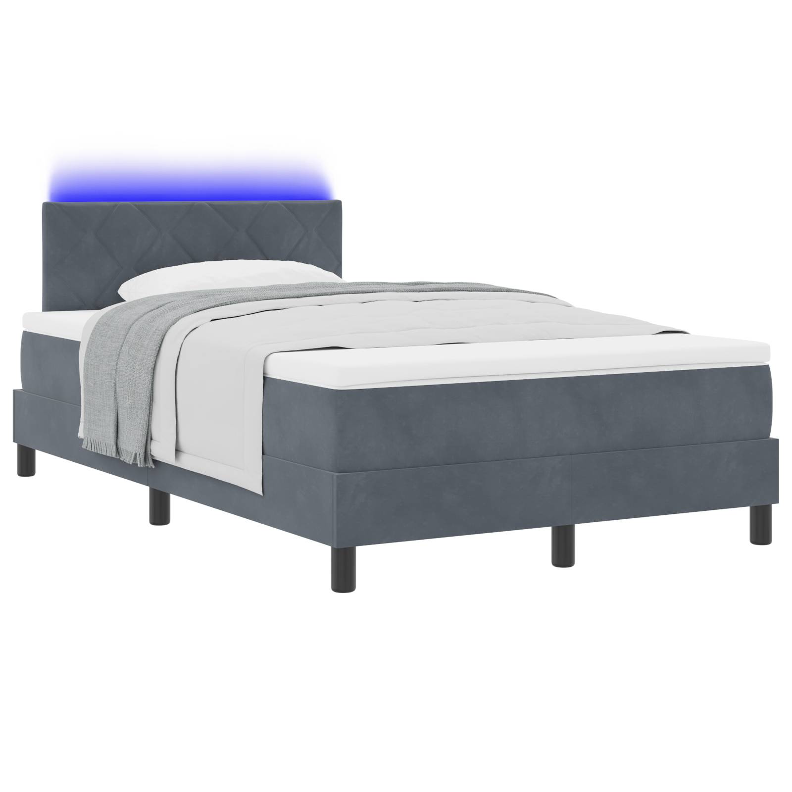 vidaXL LED Boxspringbett mit Matratze Dunkelgrau 120x200 cm Samt