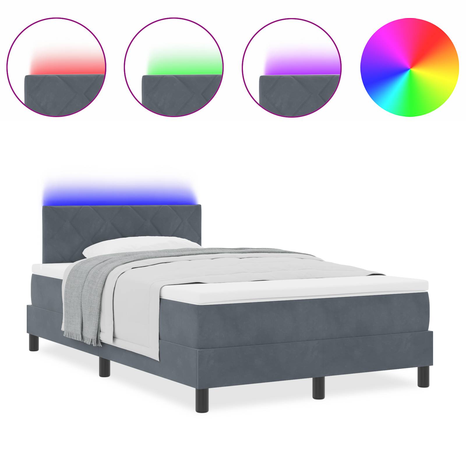 vidaXL LED Boxspringbett mit Matratze Dunkelgrau 120x200 cm Samt