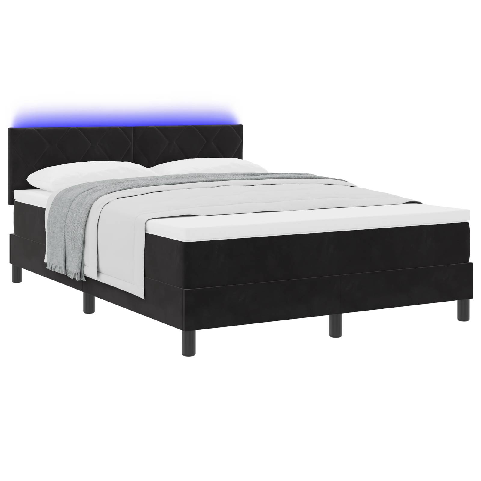 vidaXL LED Boxspringbett mit Matratze Schwarz 140x190 cm Samt