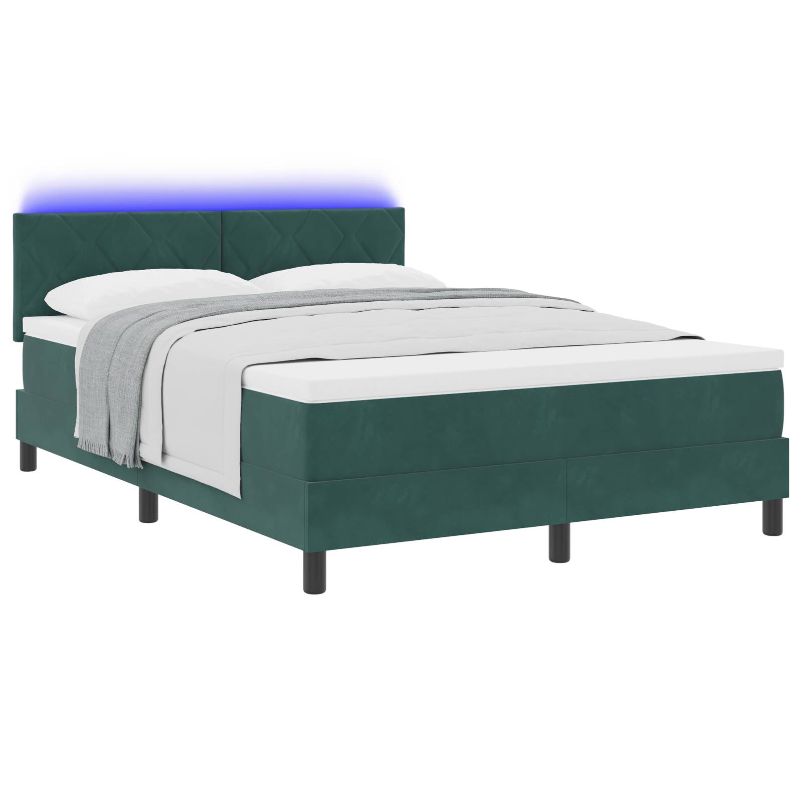 vidaXL LED Boxspringbett mit Matratze Dunkelgrün 140x190 cm Samt