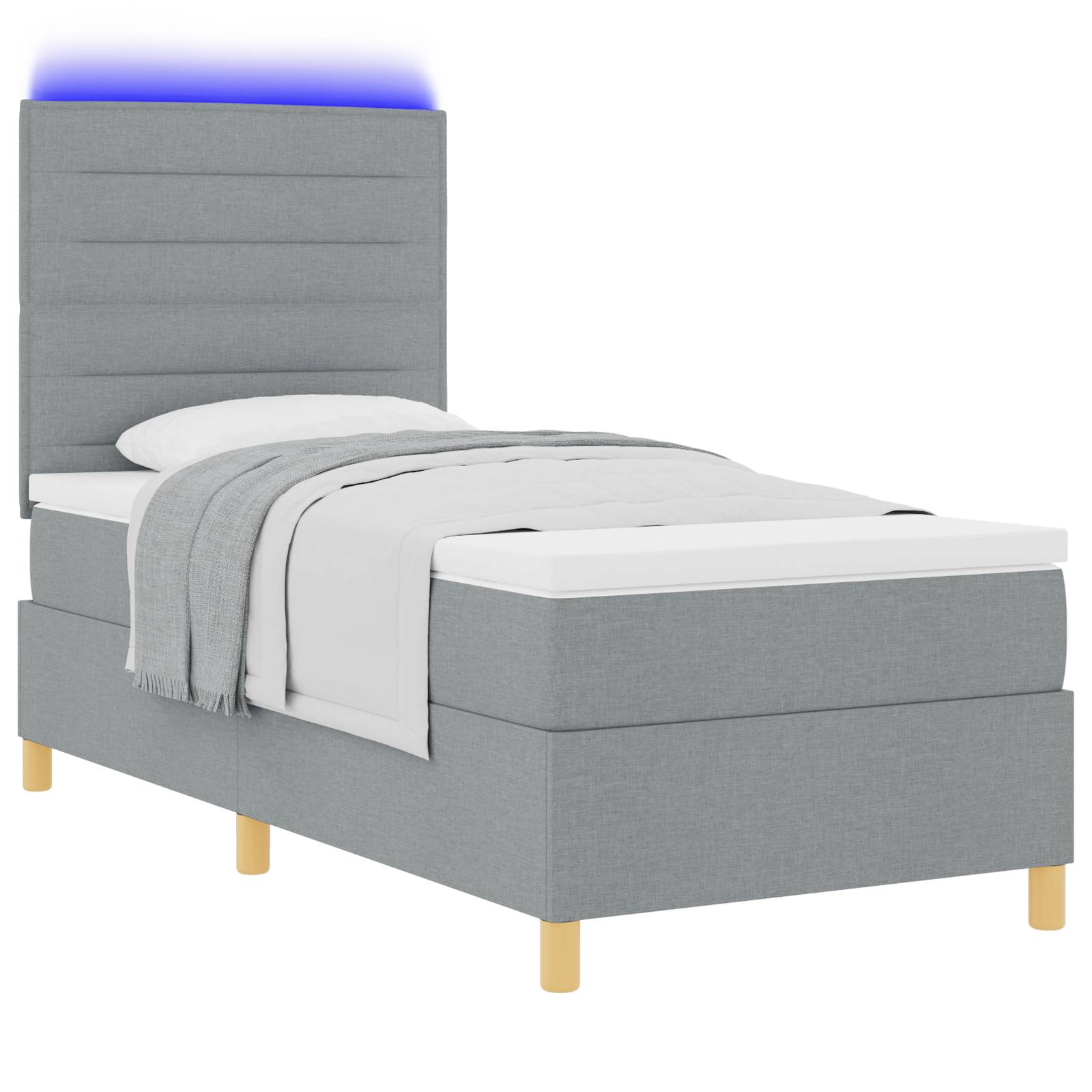 vidaXL LED Boxspringbett mit Matratze Hellgrau 100x200 cm Stoff