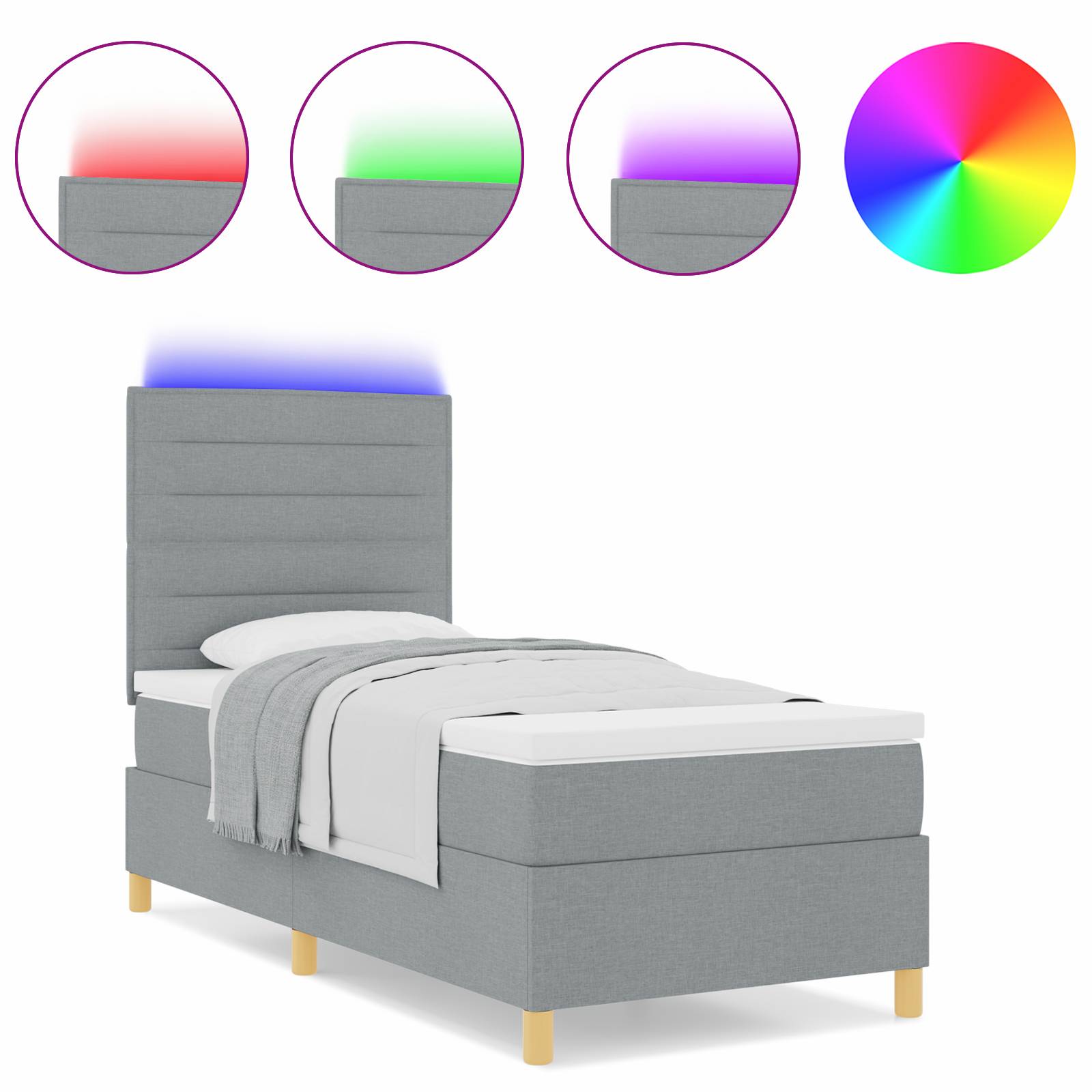 vidaXL LED Boxspringbett mit Matratze Hellgrau 100x200 cm Stoff